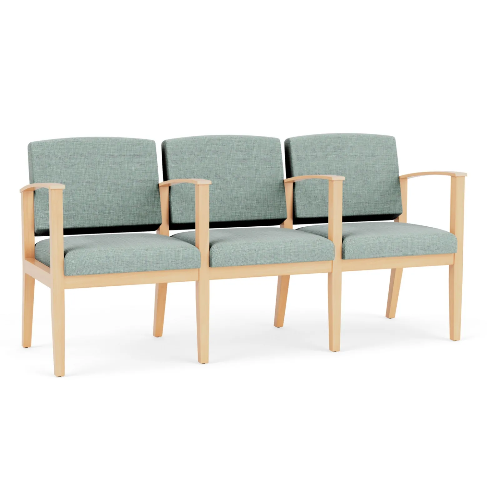 Mason Street Wood 3 Seat Sofa with Center Arms in Premium Upholstery