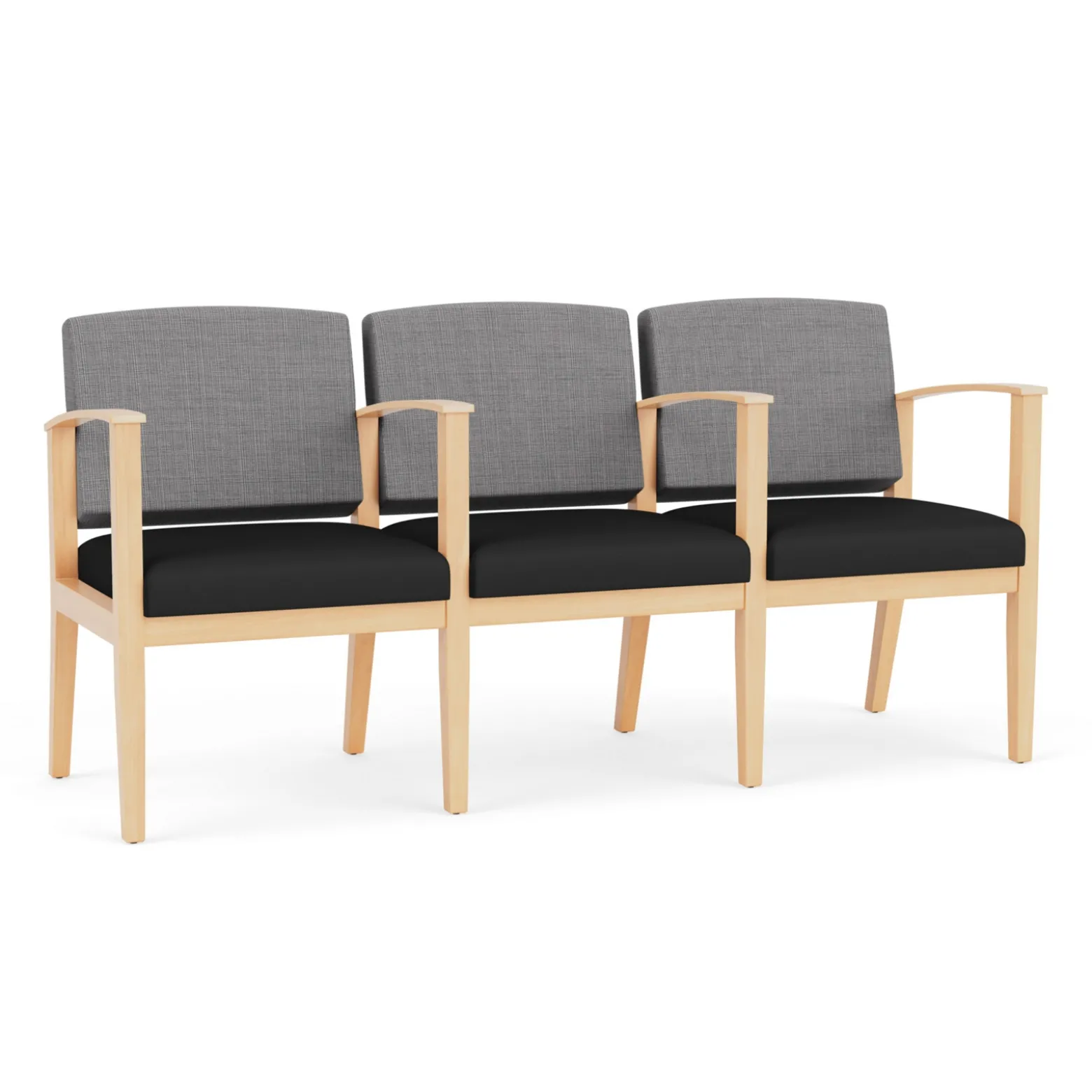 Mason Street Wood 3 Seat Sofa with Center Arms in Premium Upholstery