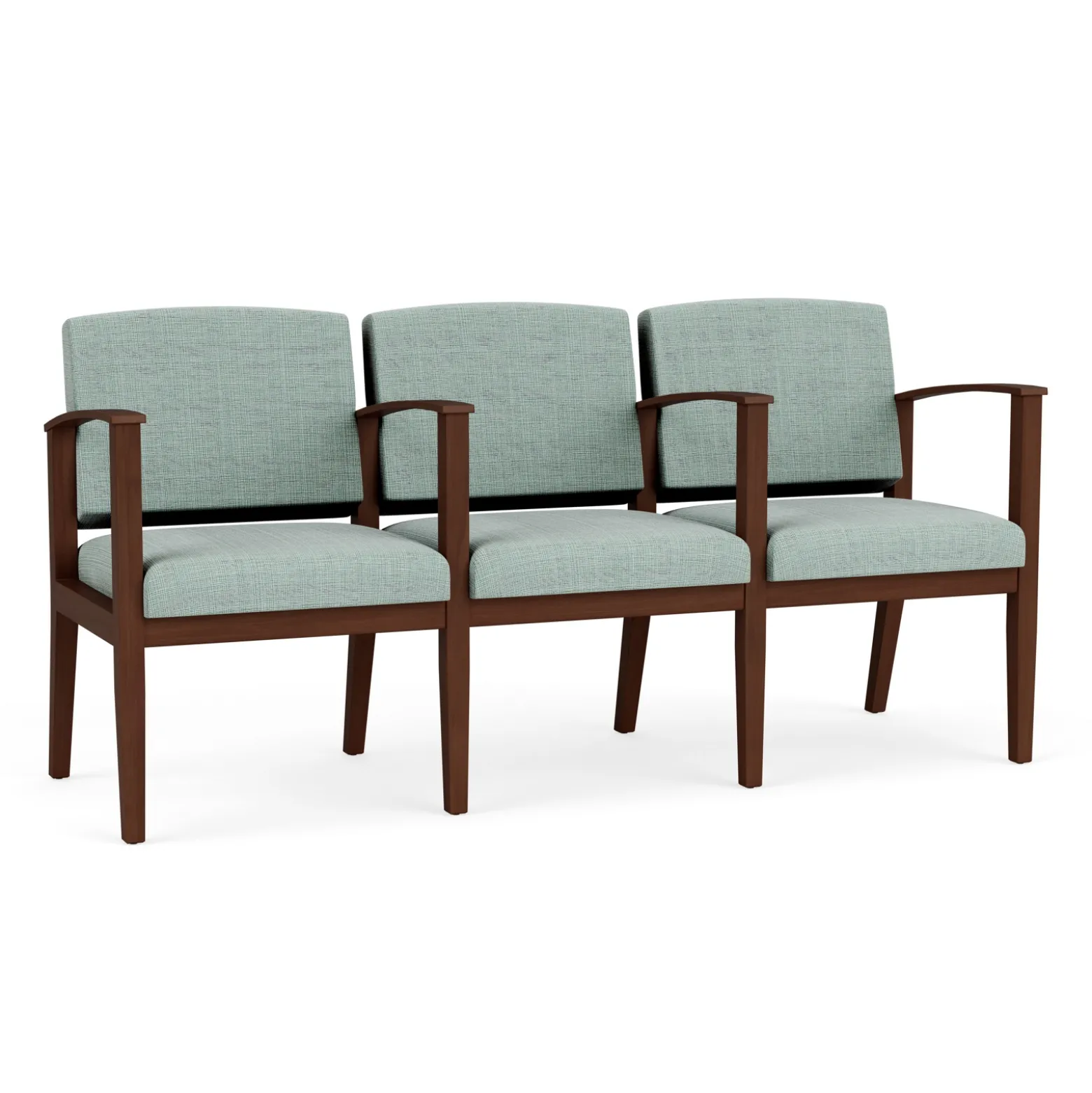 Mason Street Wood 3 Seat Sofa with Center Arms in Premium Upholstery