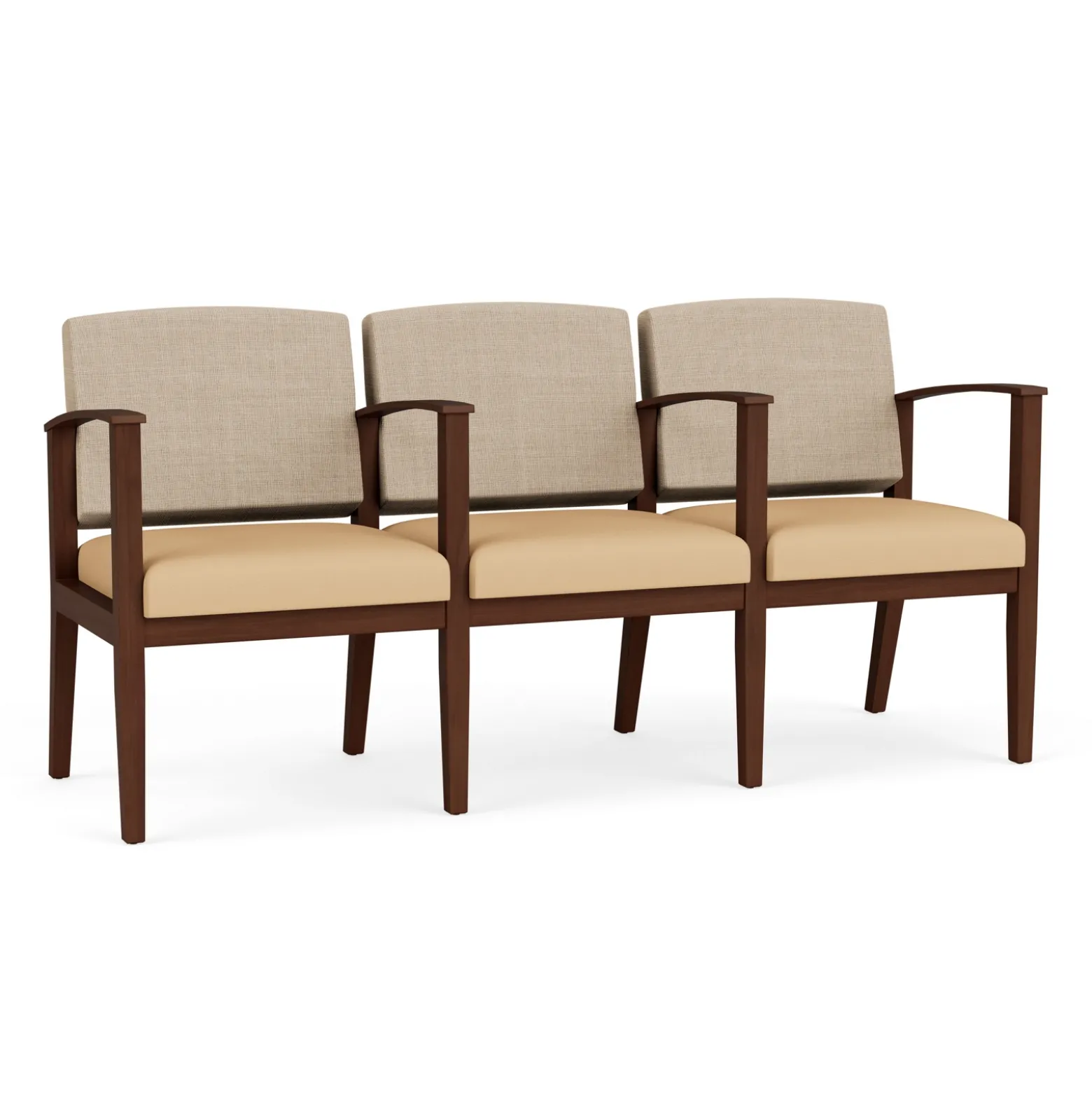 Mason Street Wood 3 Seat Sofa with Center Arms in Premium Upholstery