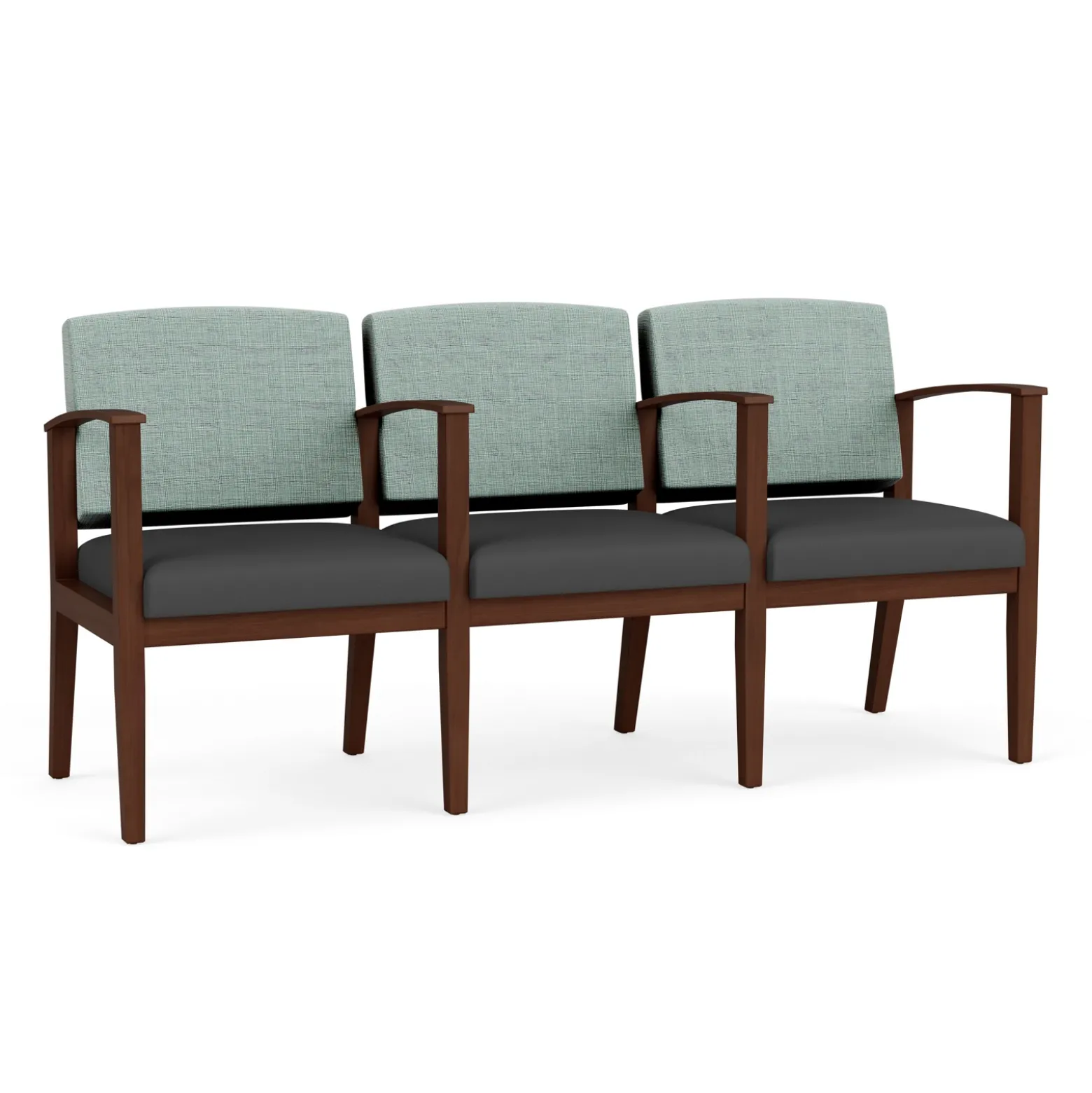 Mason Street Wood 3 Seat Sofa with Center Arms in Premium Upholstery