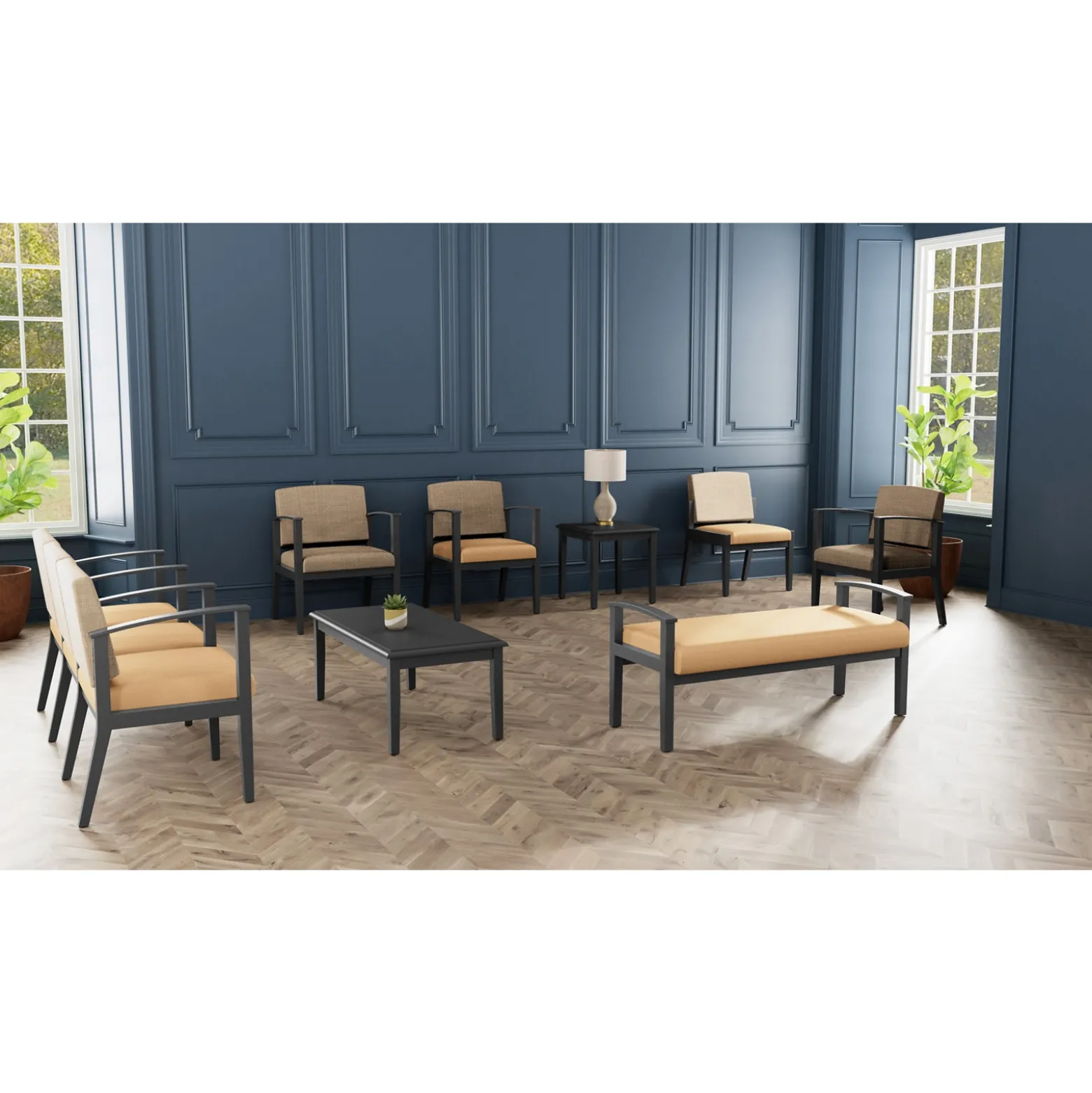 Mason Street Wood 4 Seat Sofa with Center Arms in Premium Upholstery