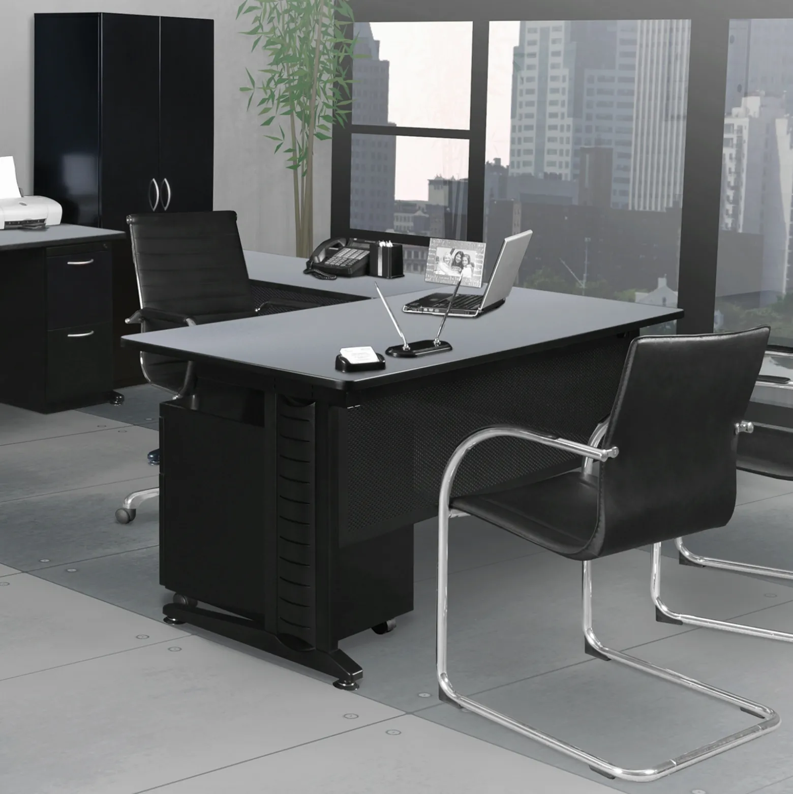 Merit Double Pedestal L-Shaped Desk - 72"W x 72"D