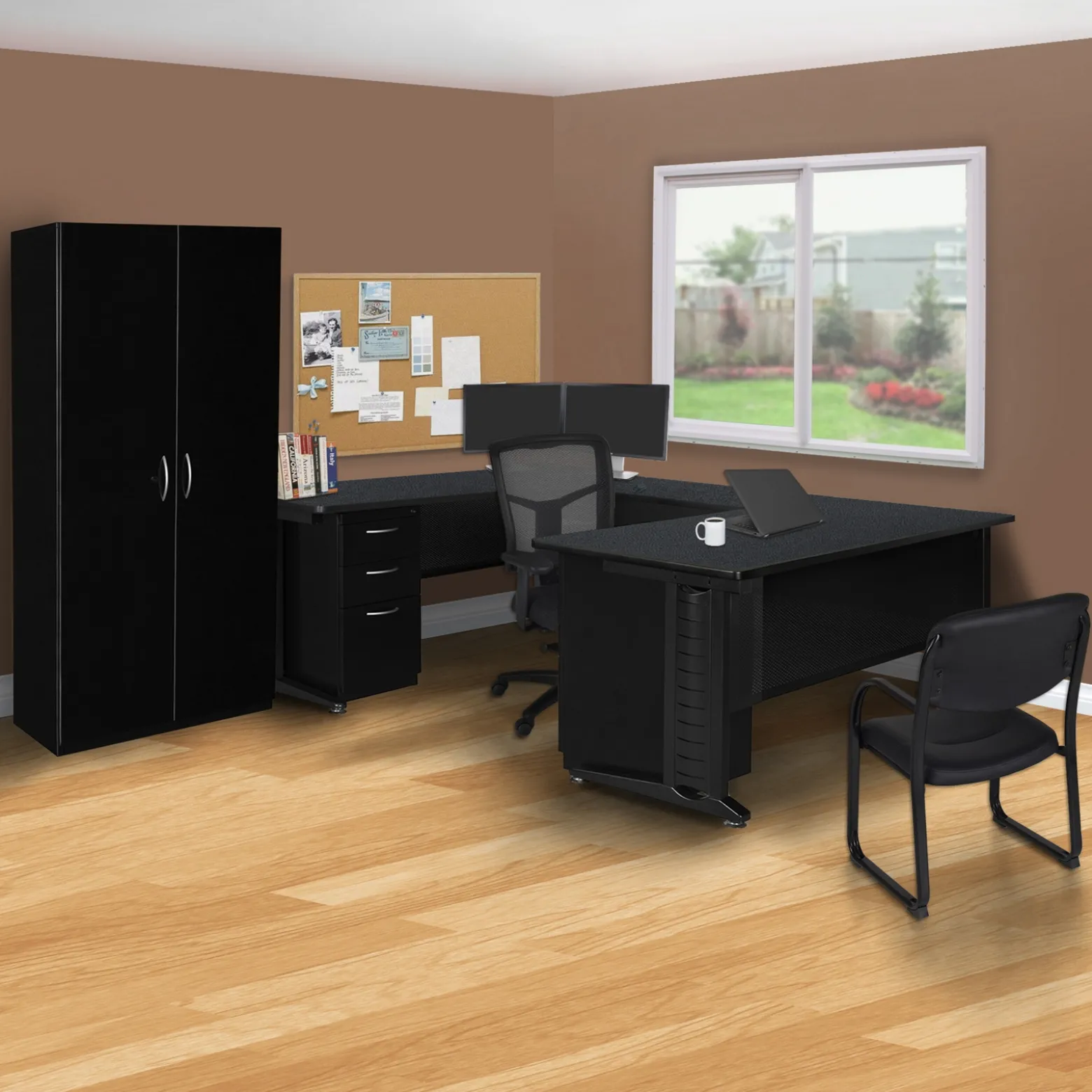Merit Double Pedestal U-Desk - 66"W x 102"D