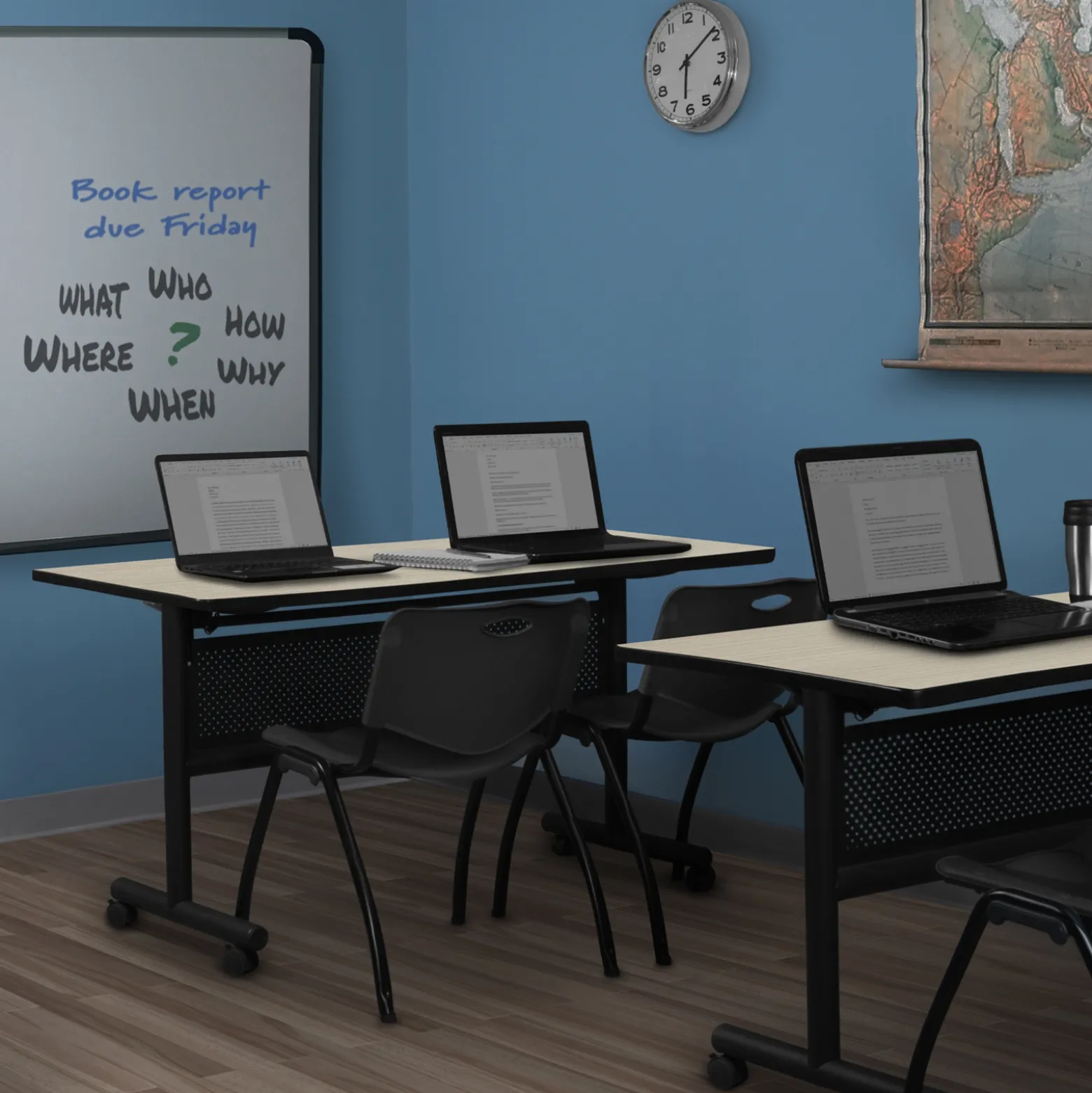 Merit Flip Top Training Table with Casters and Modesty Panel - 72"W x 24"D