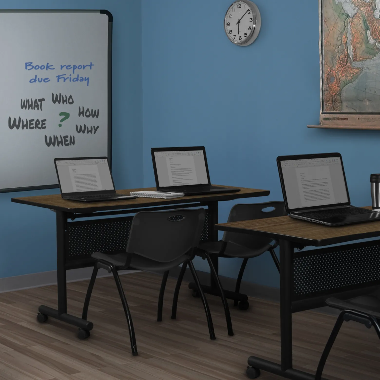 Merit Flip Top Training Table with Casters and Modesty Panel - 60"W x 24"D