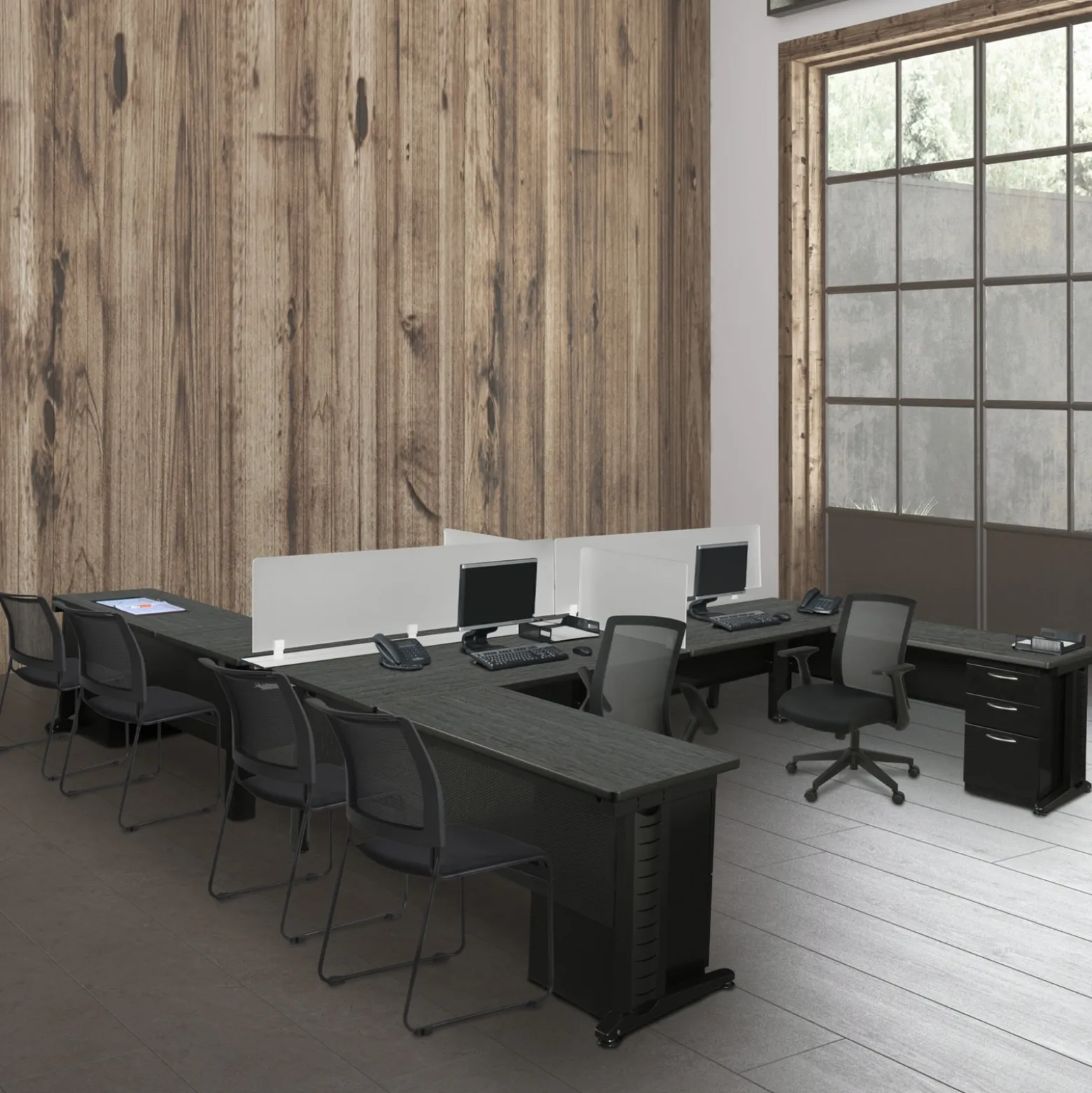 Merit 4-Person Workstation with Privacy Divider- 48"W x 24"D