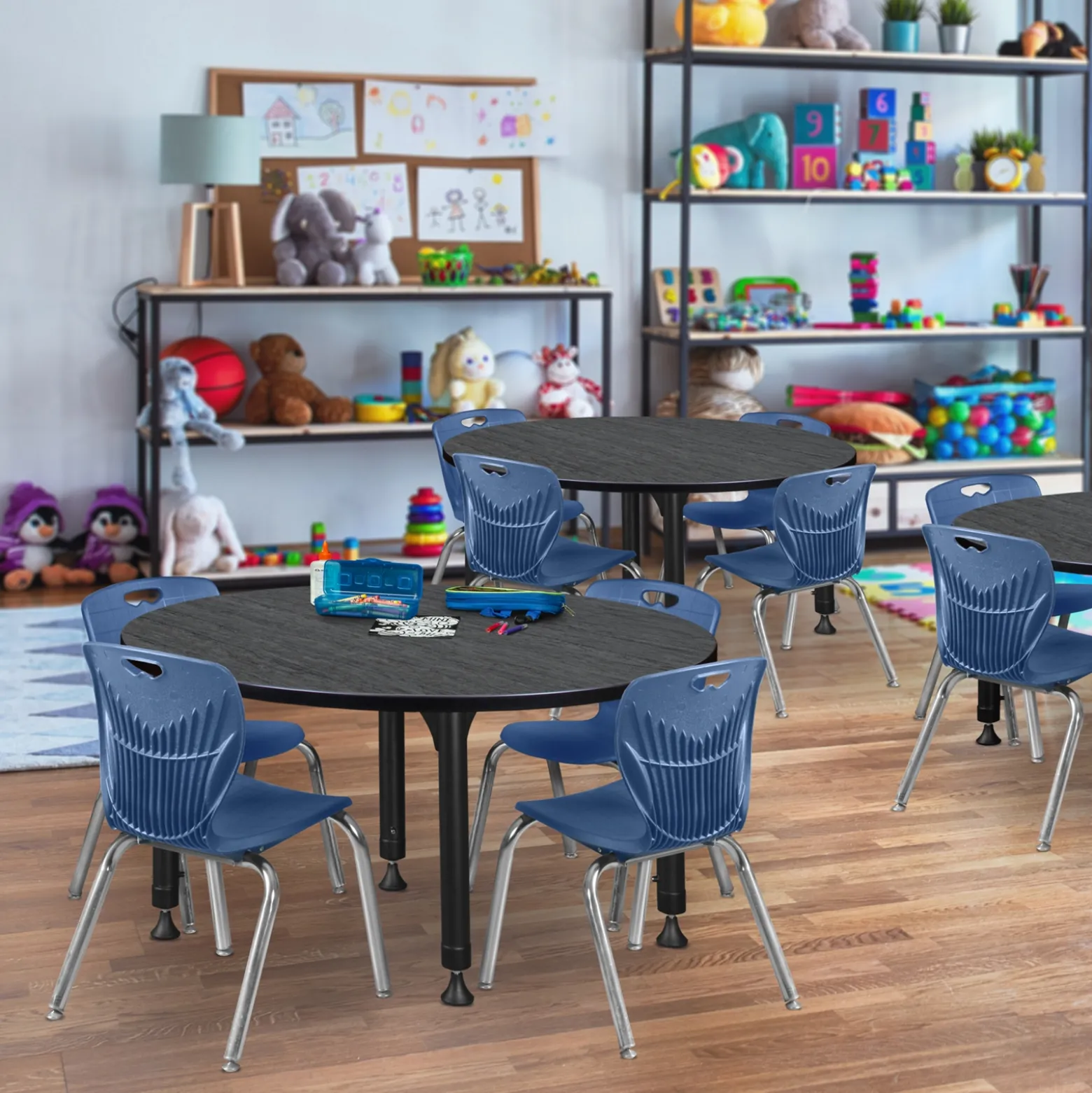 Merit Round Height-Adjustable Table - 48"D
