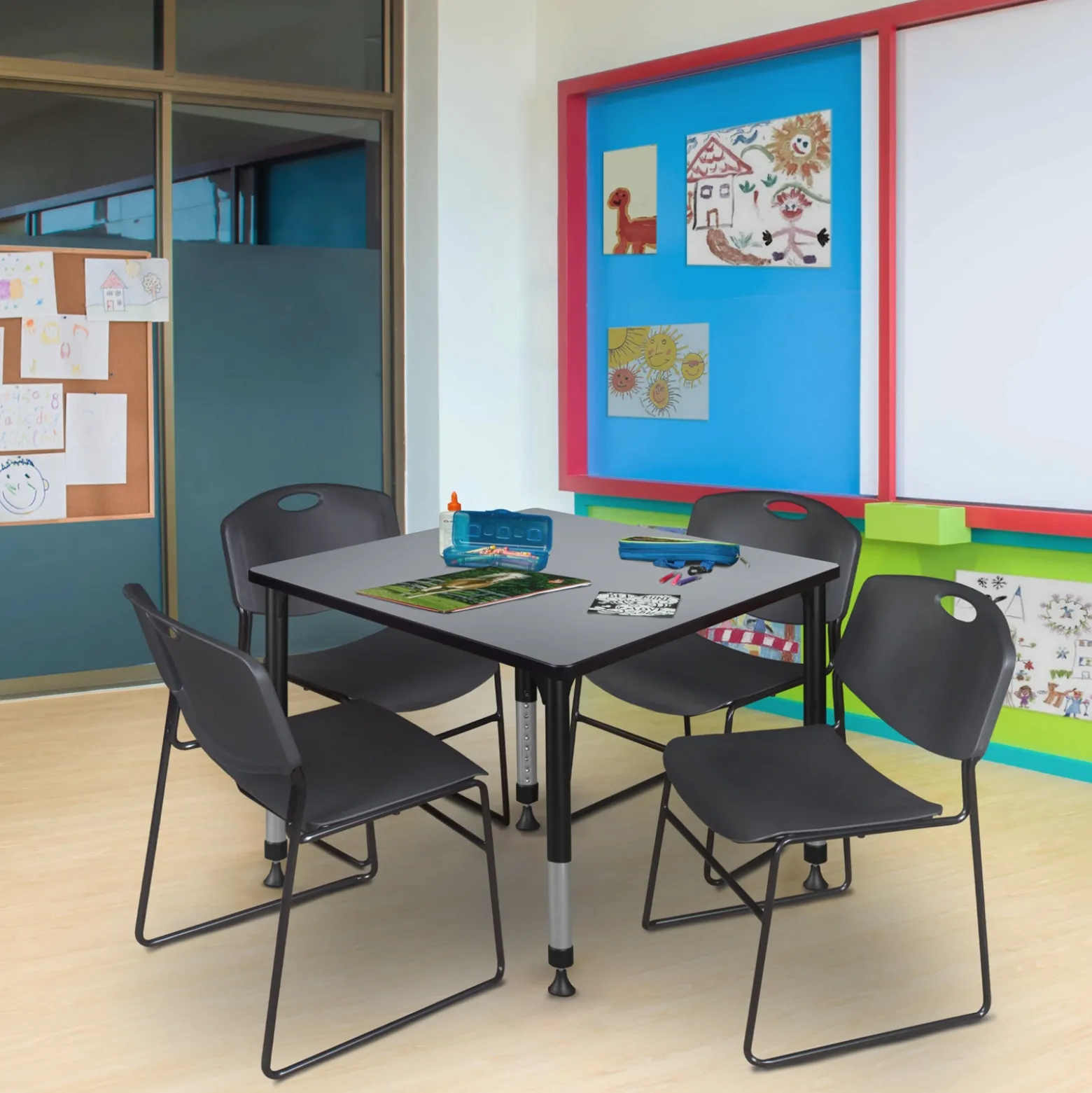 Merit Square Height-Adjustable Table - 42"D