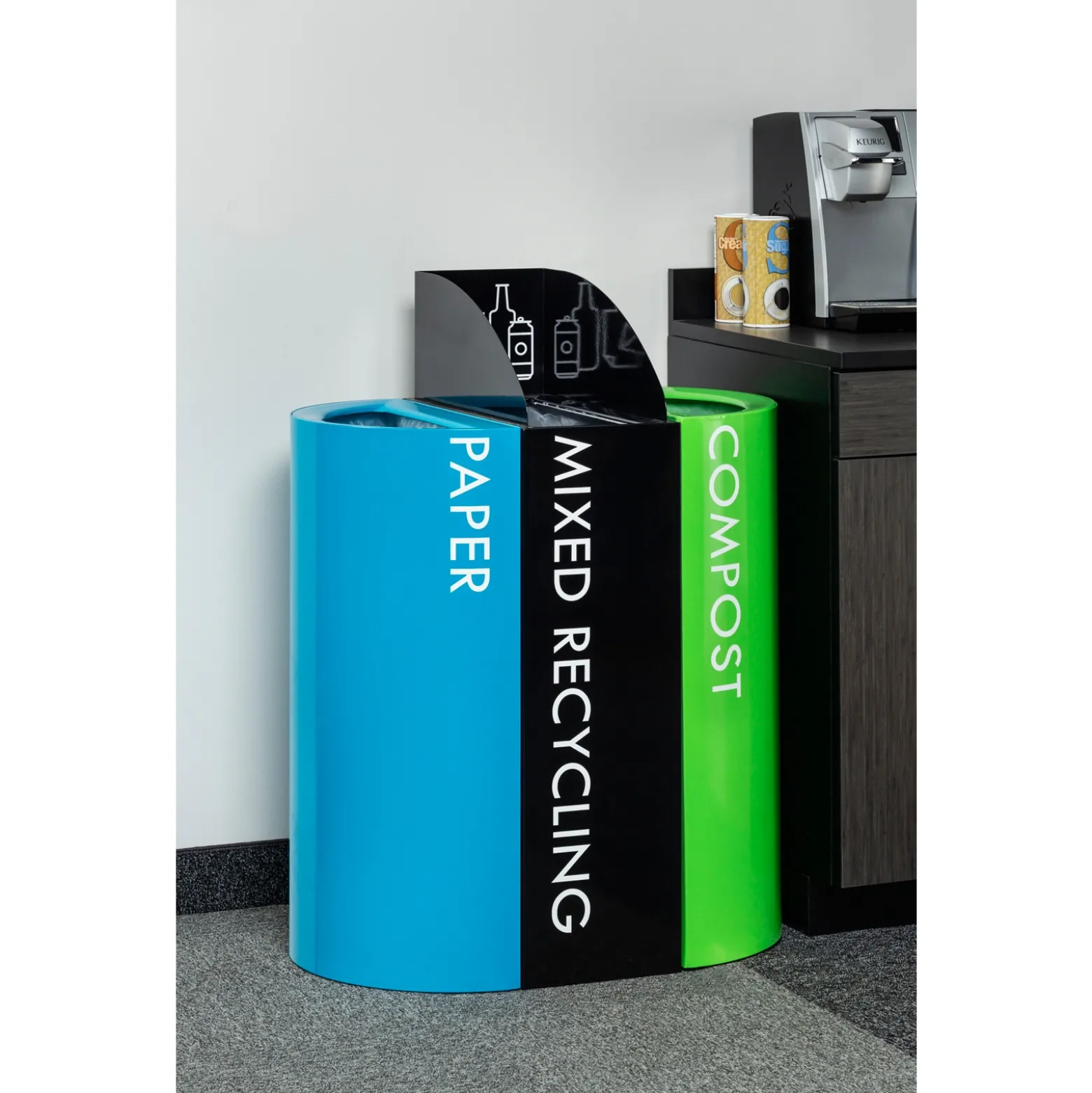 Mixx Recycle and Trash Receptacle, 1/2-Round - 23 Gallon