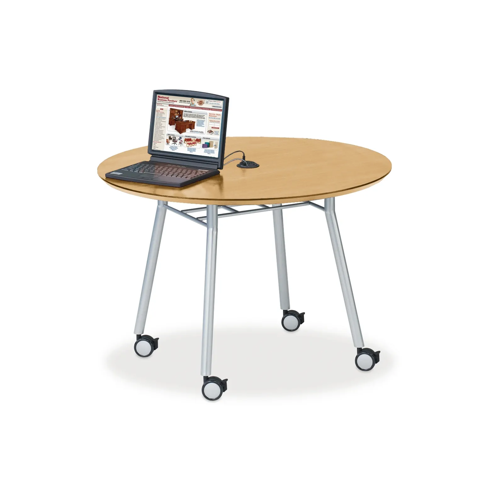 Mobile 42" Round Conference Table with Data Port
