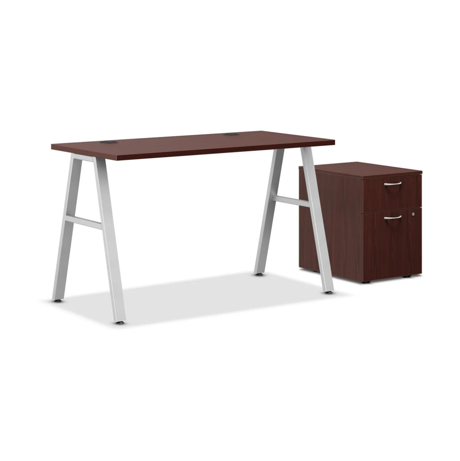 Mod Compact Table Desk w/ A-Legs and Pedestal - 48"W x 24"D