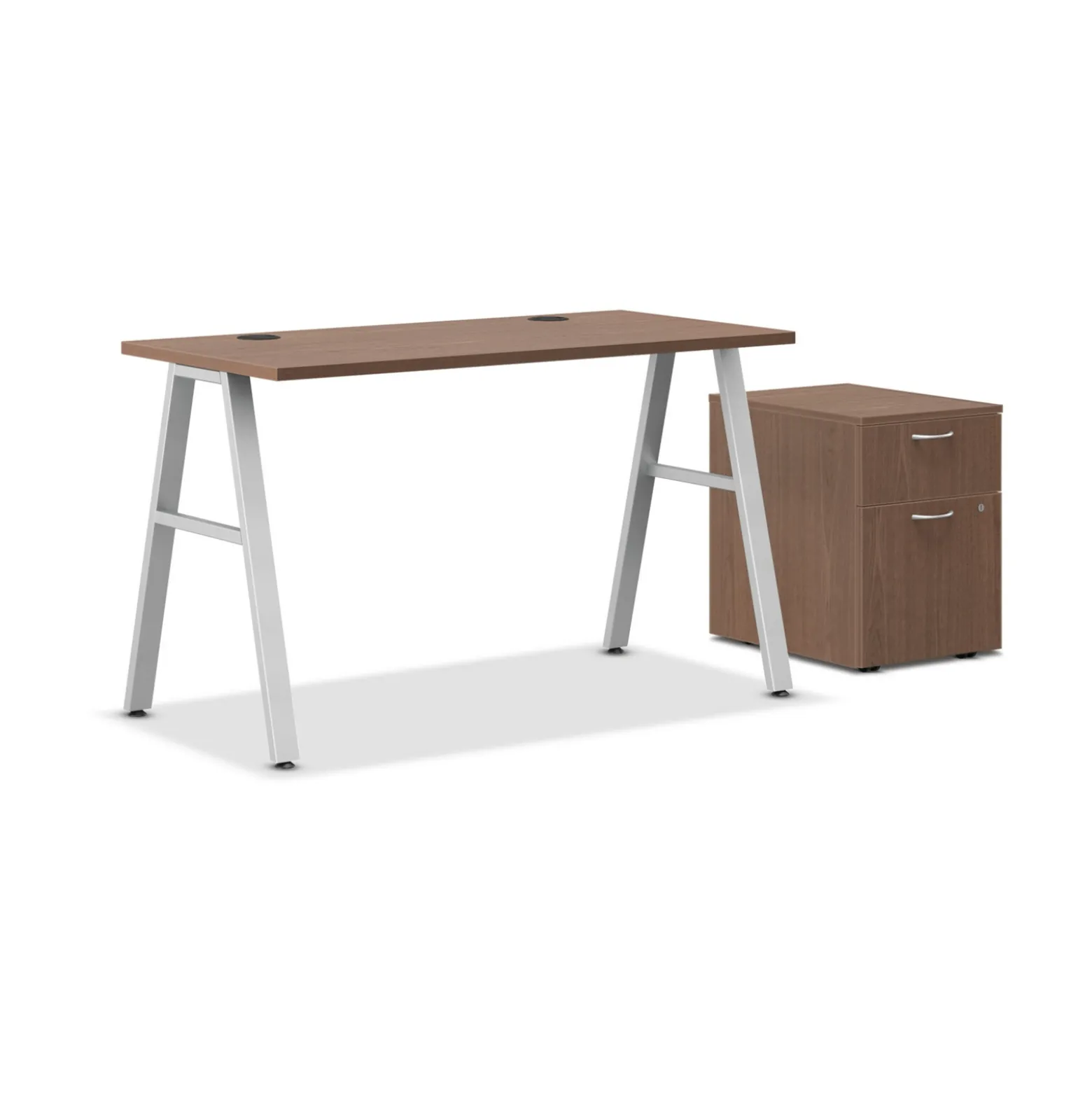 Mod Compact Table Desk w/ A-Legs and Pedestal - 48"W x 24"D