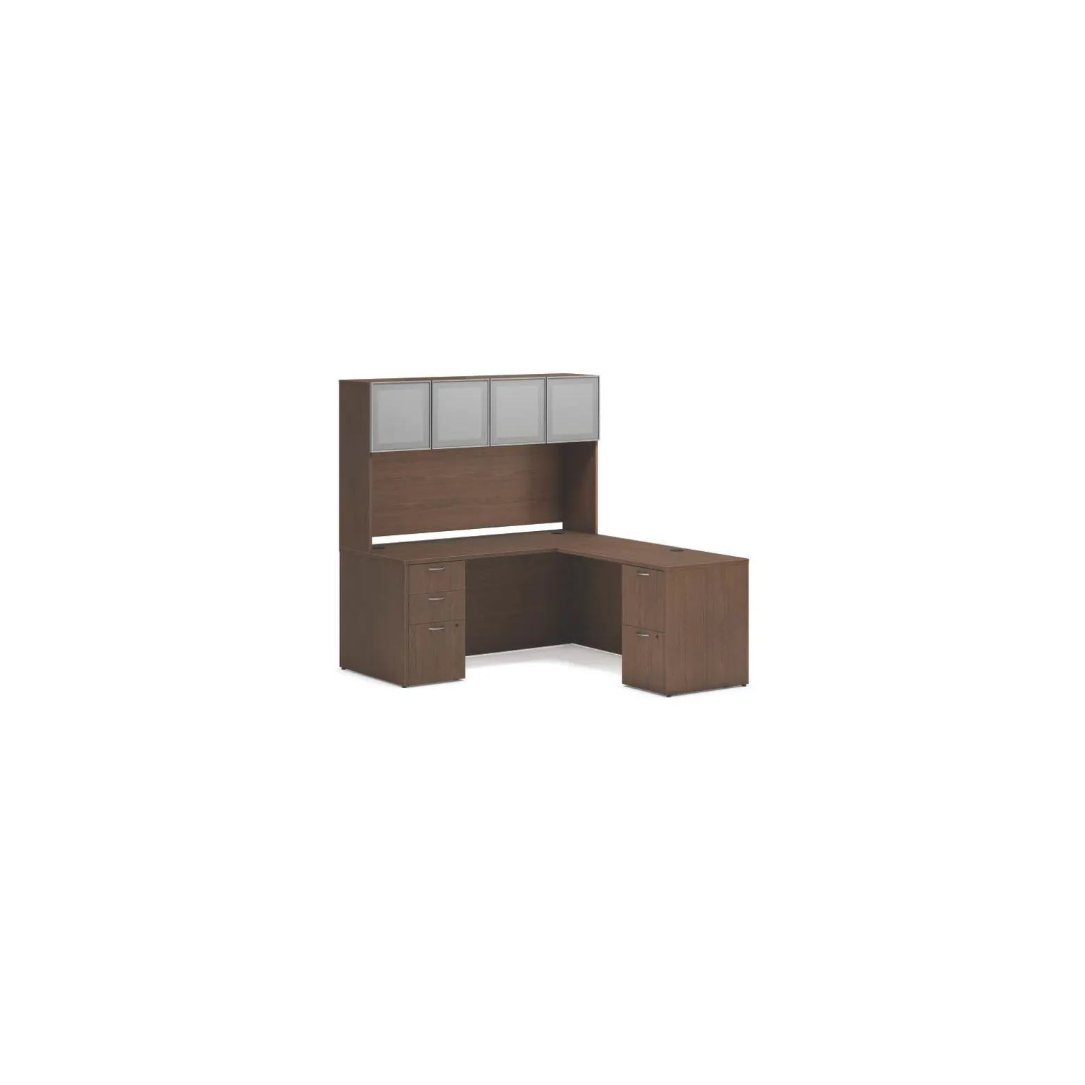 Mod Double Pedestal L-Shaped Desk w/ Hutch - 66"W x 72"D