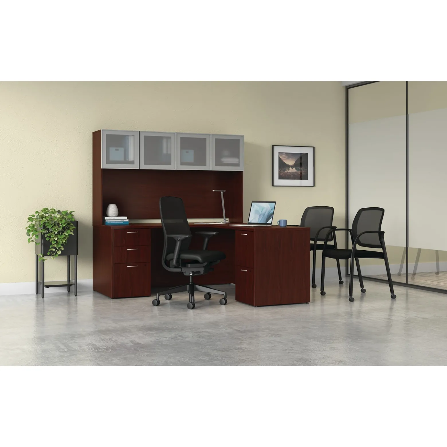 Mod Double Pedestal L-Shaped Desk w/ Hutch - 66"W x 72"D