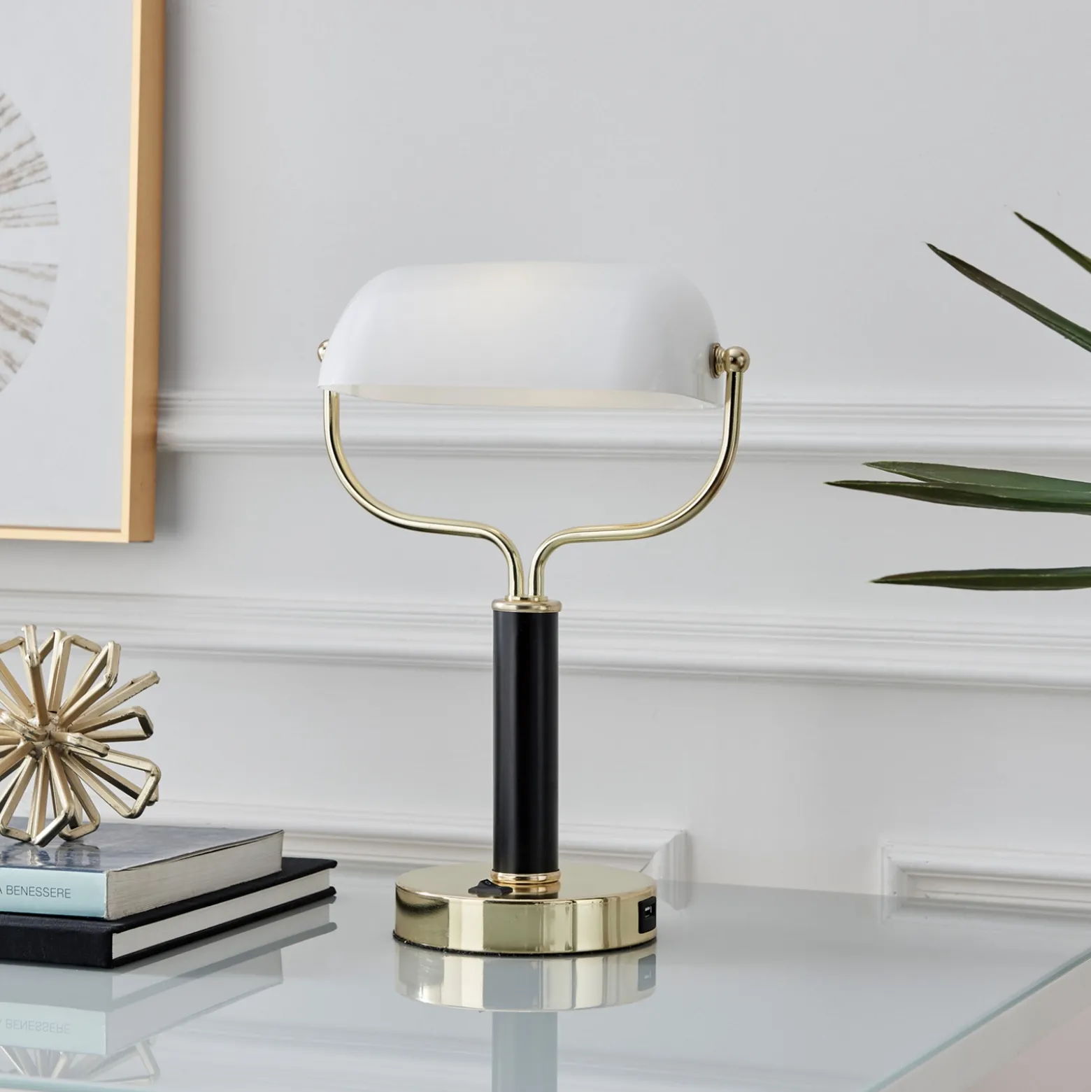 Modern Banker's Lamp w/ USB Port - 15"H