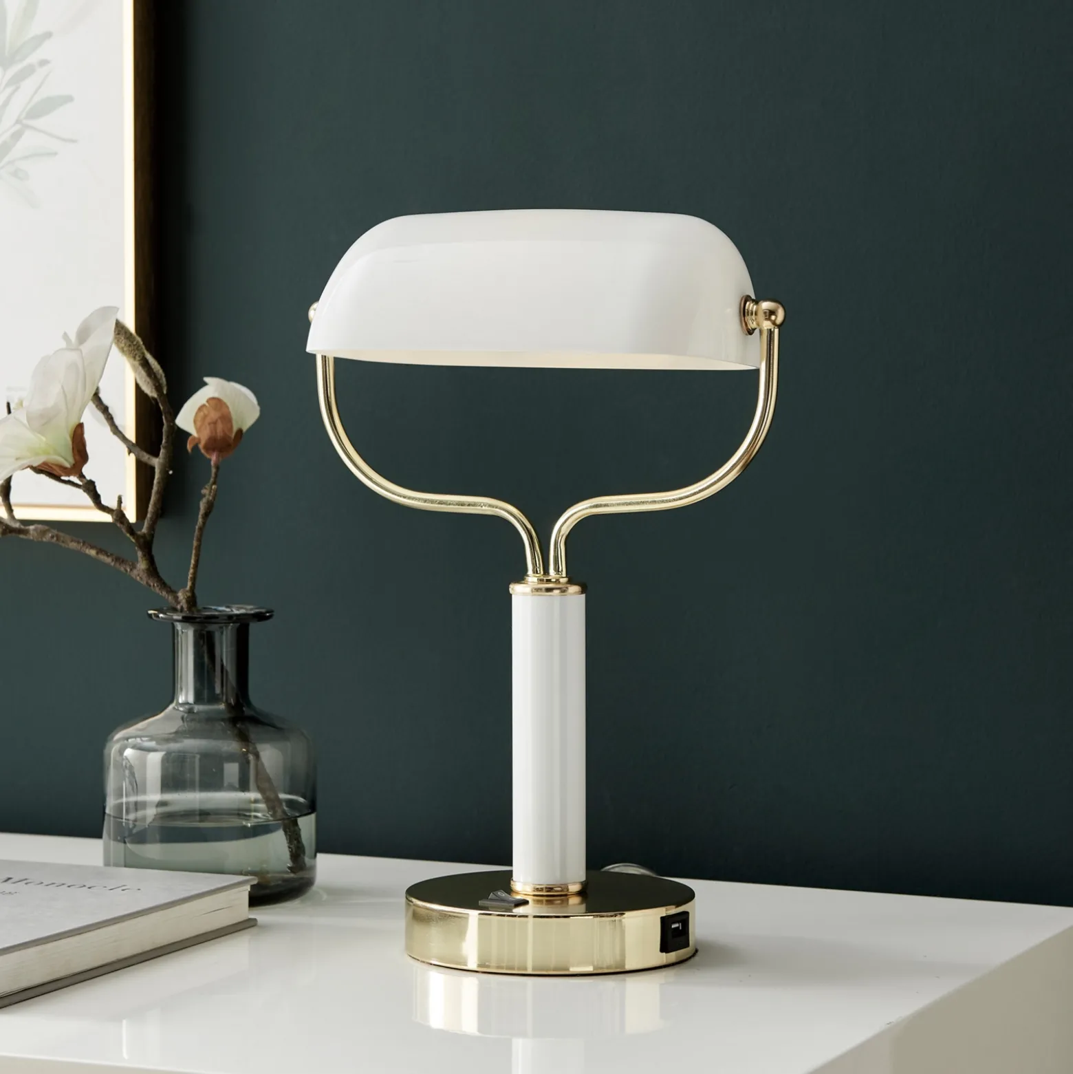 Modern Banker's Lamp w/ USB Port - 15"H