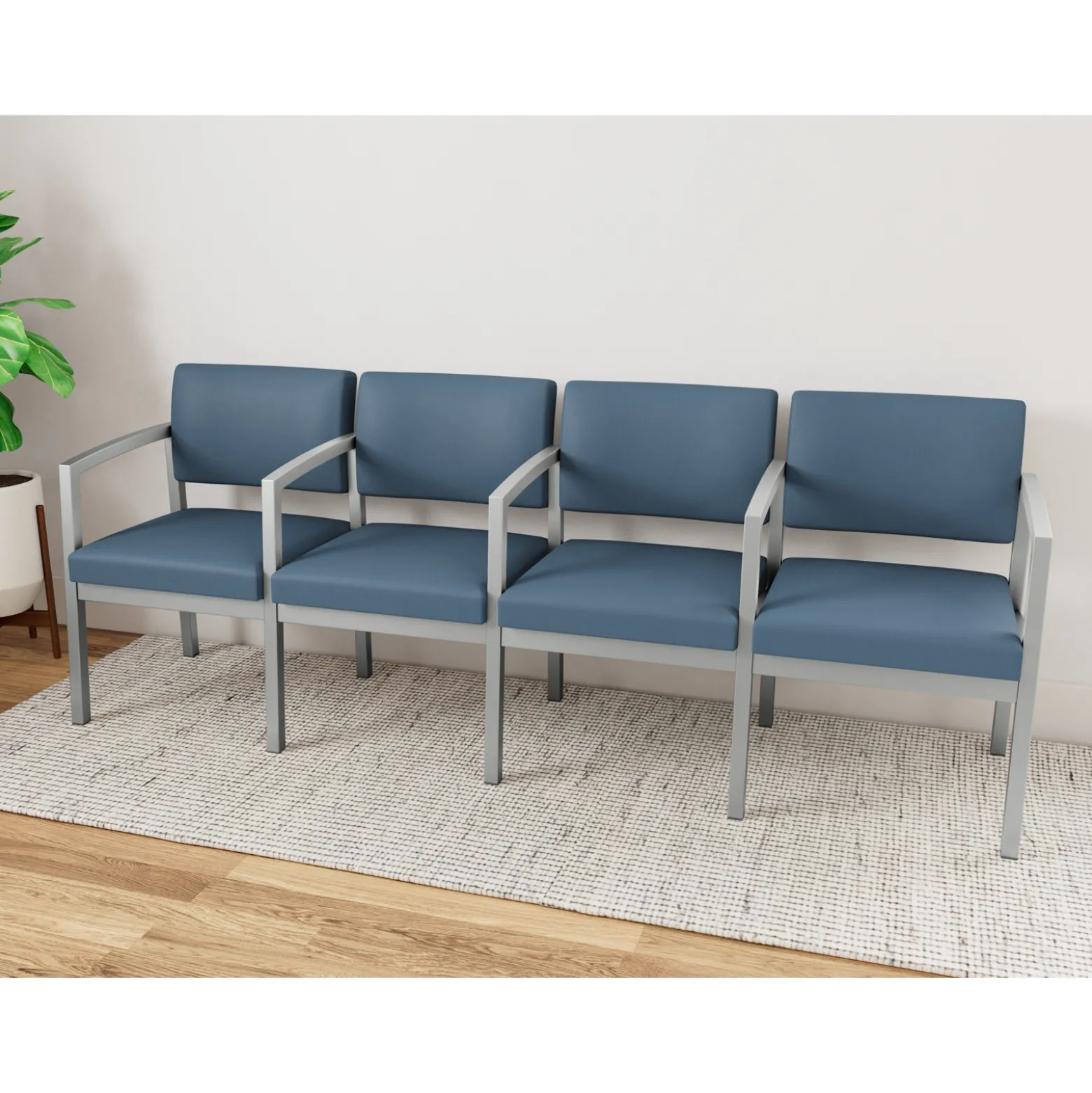 New Castle Steel Four Seat Guest Chair with Center Arms in Standard Upholstery