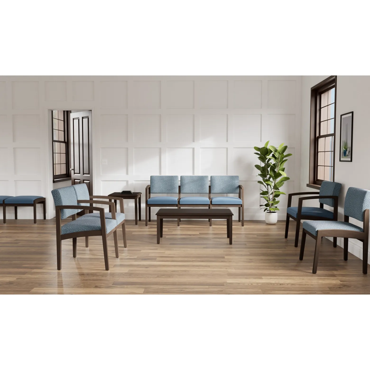 New Castle Wood Armless Guest Chair with Designer Upholstery