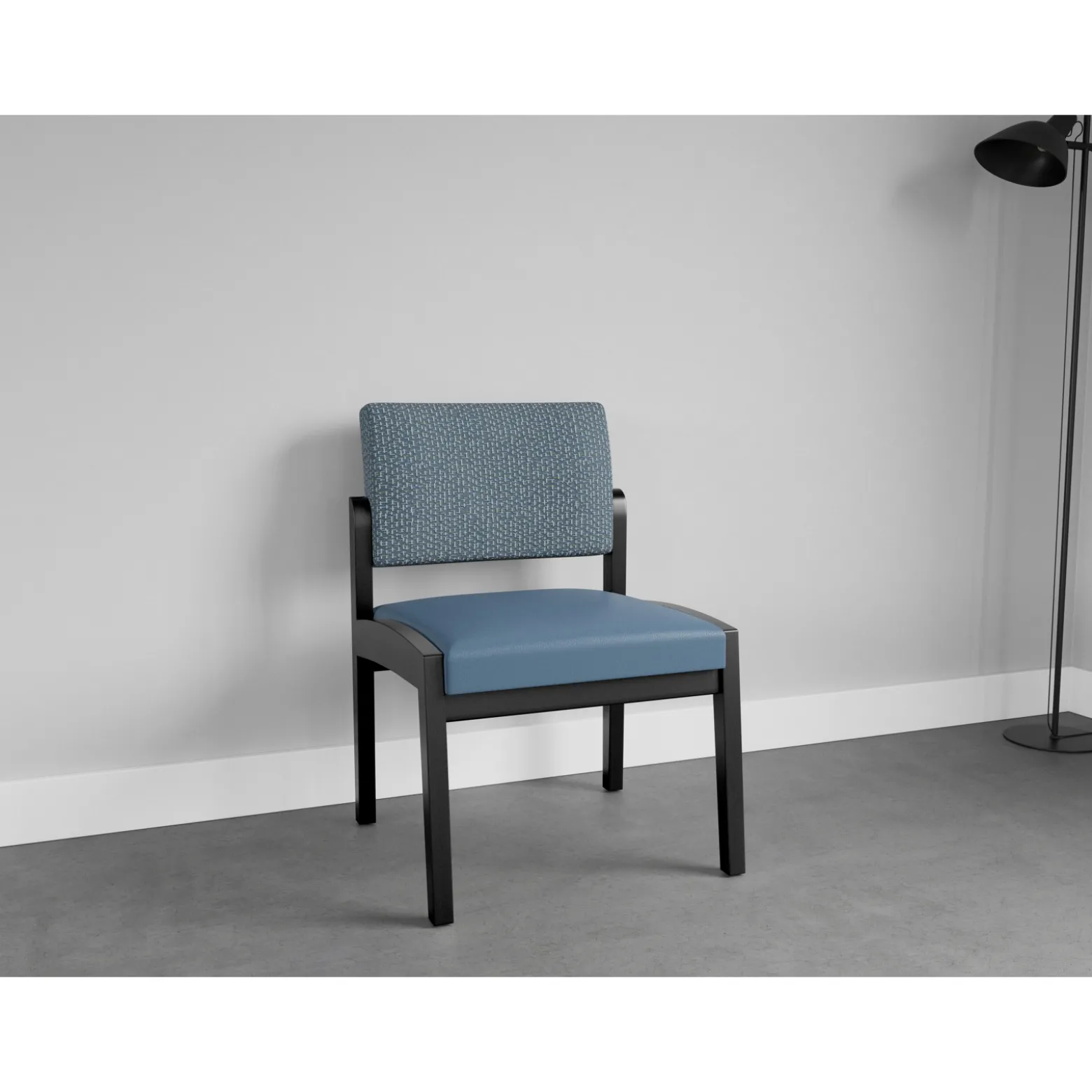New Castle Wood Armless Guest Chair with Designer Upholstery