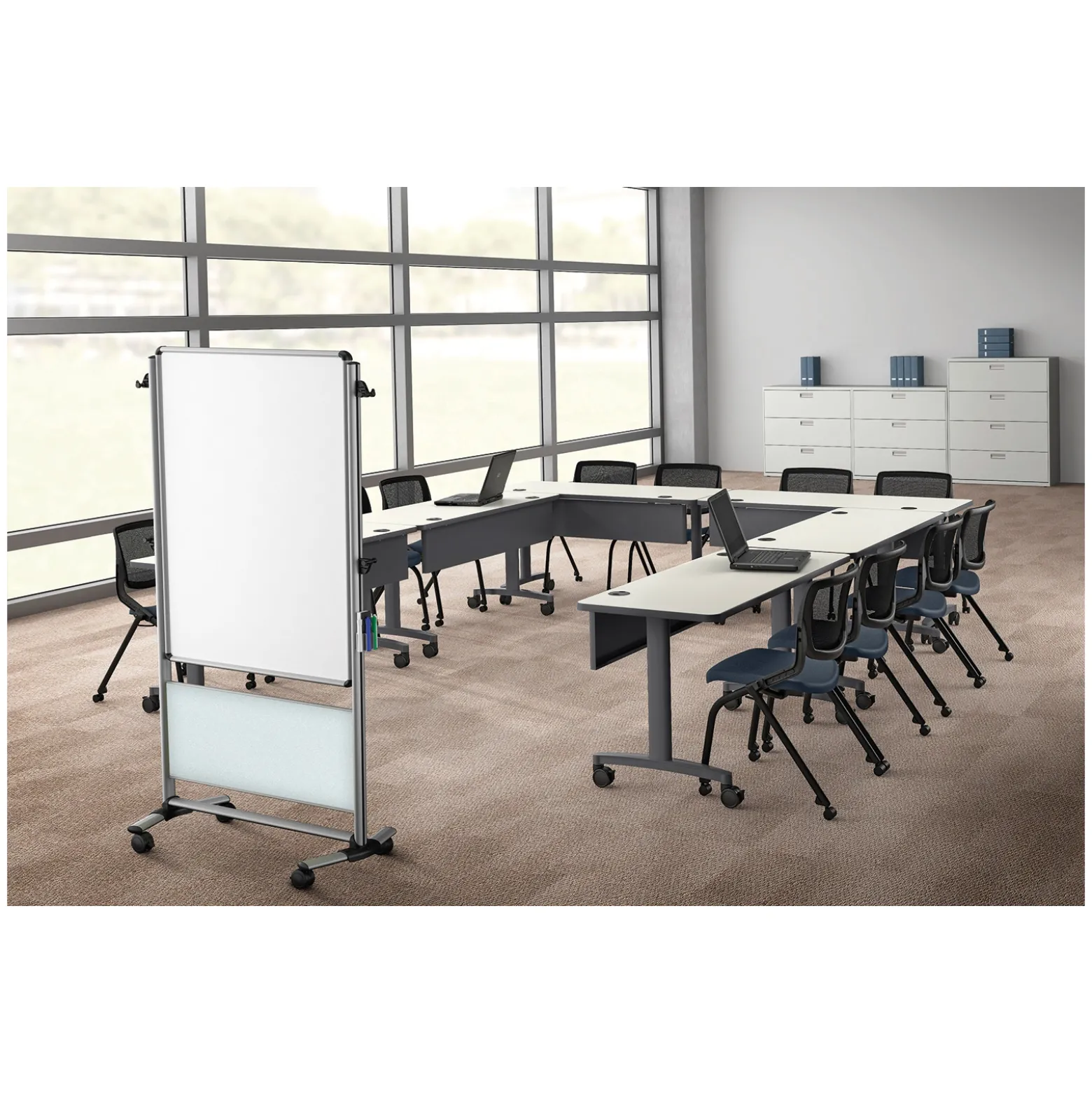 Nexus Double-Sided Mobile Easel Porcelain Magnetic Whiteboard 34"Wx46"H