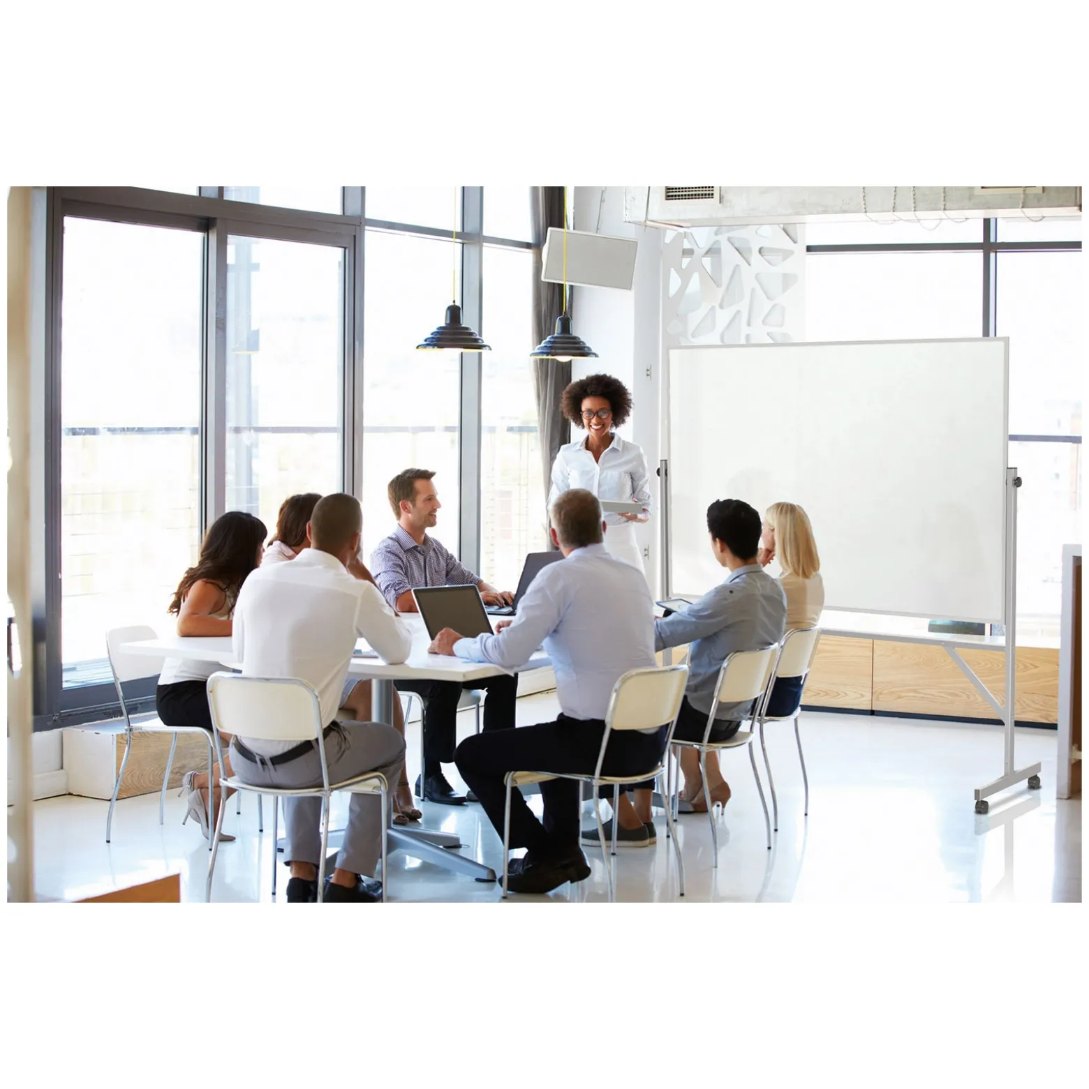 Nexus Double-Sided Mobile Easel Porcelain Magnetic Whiteboard 34"Wx46"H