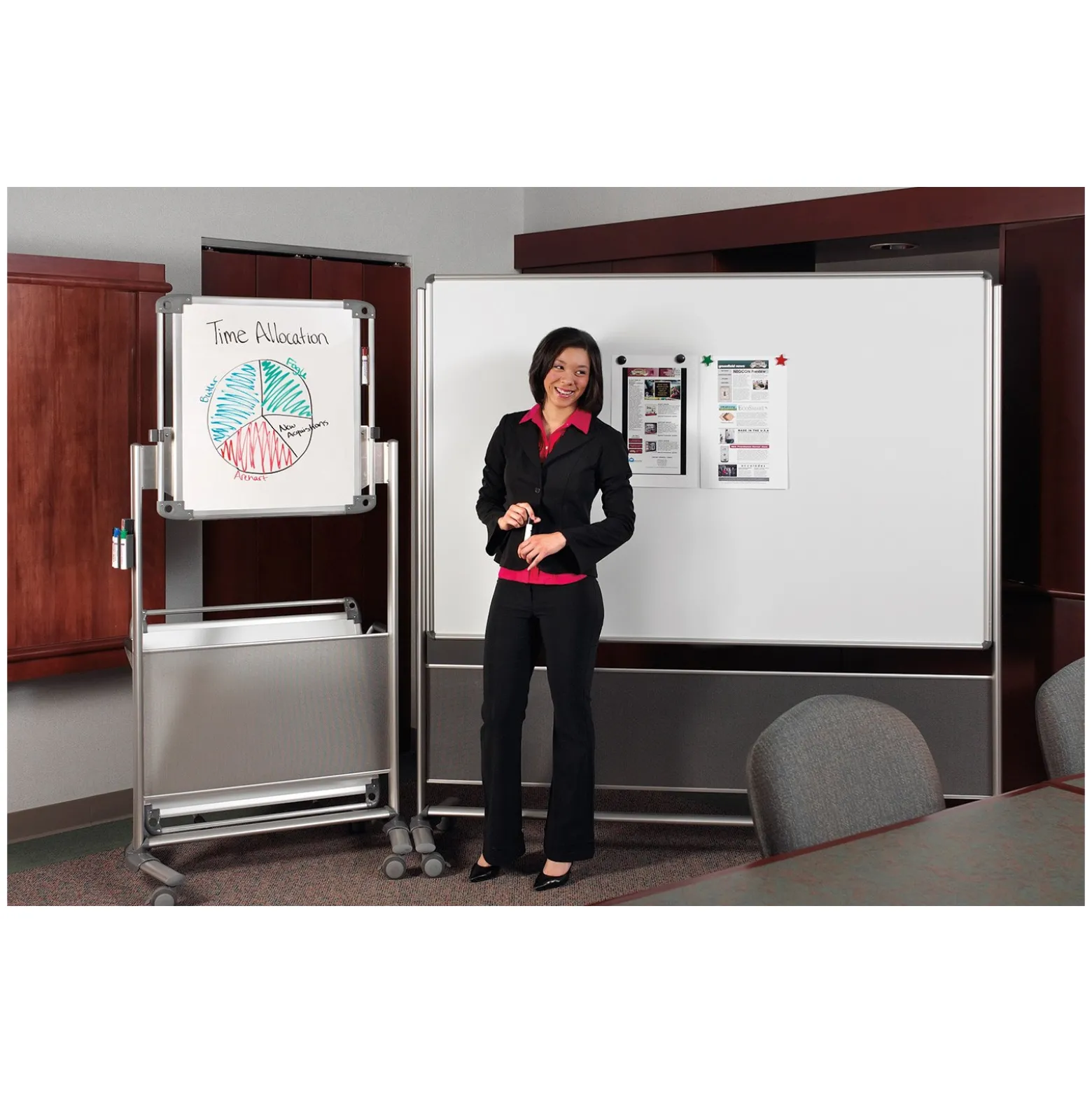 Nexus Double-Sided Mobile Easel Porcelain Magnetic Whiteboard 34"Wx46"H