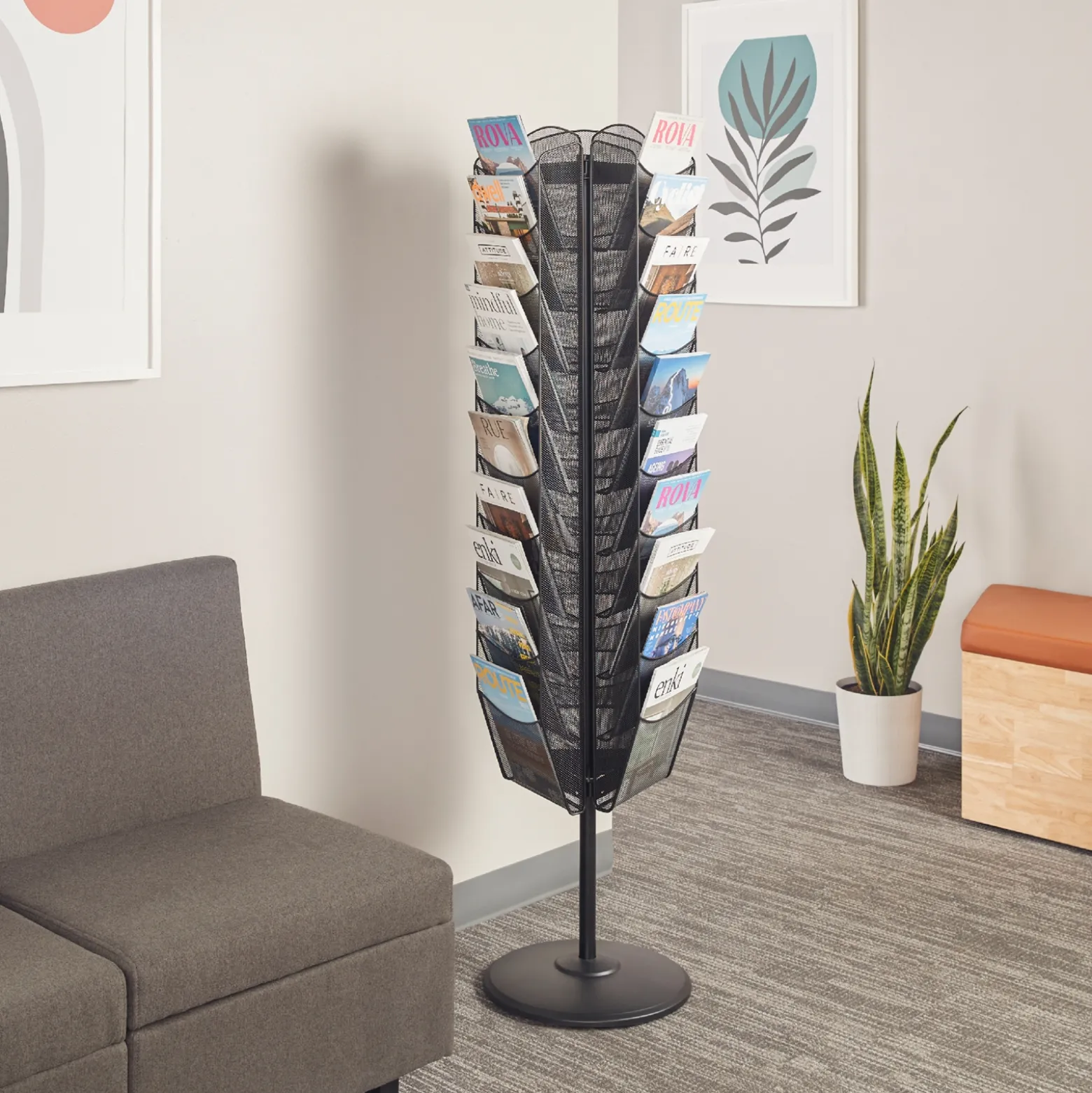 Onyx Rotating Magazine Stand with 30 Pockets