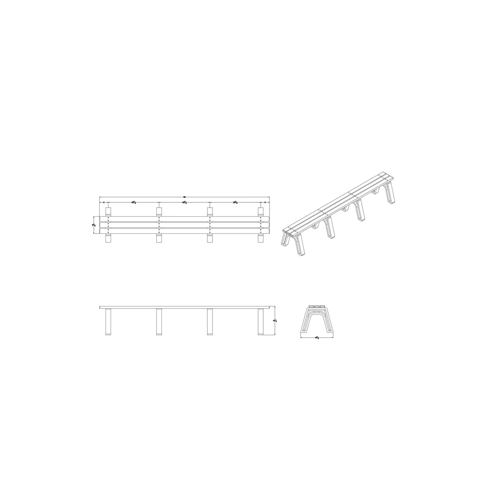 Outdoor Recycled Plastic Flat Economy Bench 8'