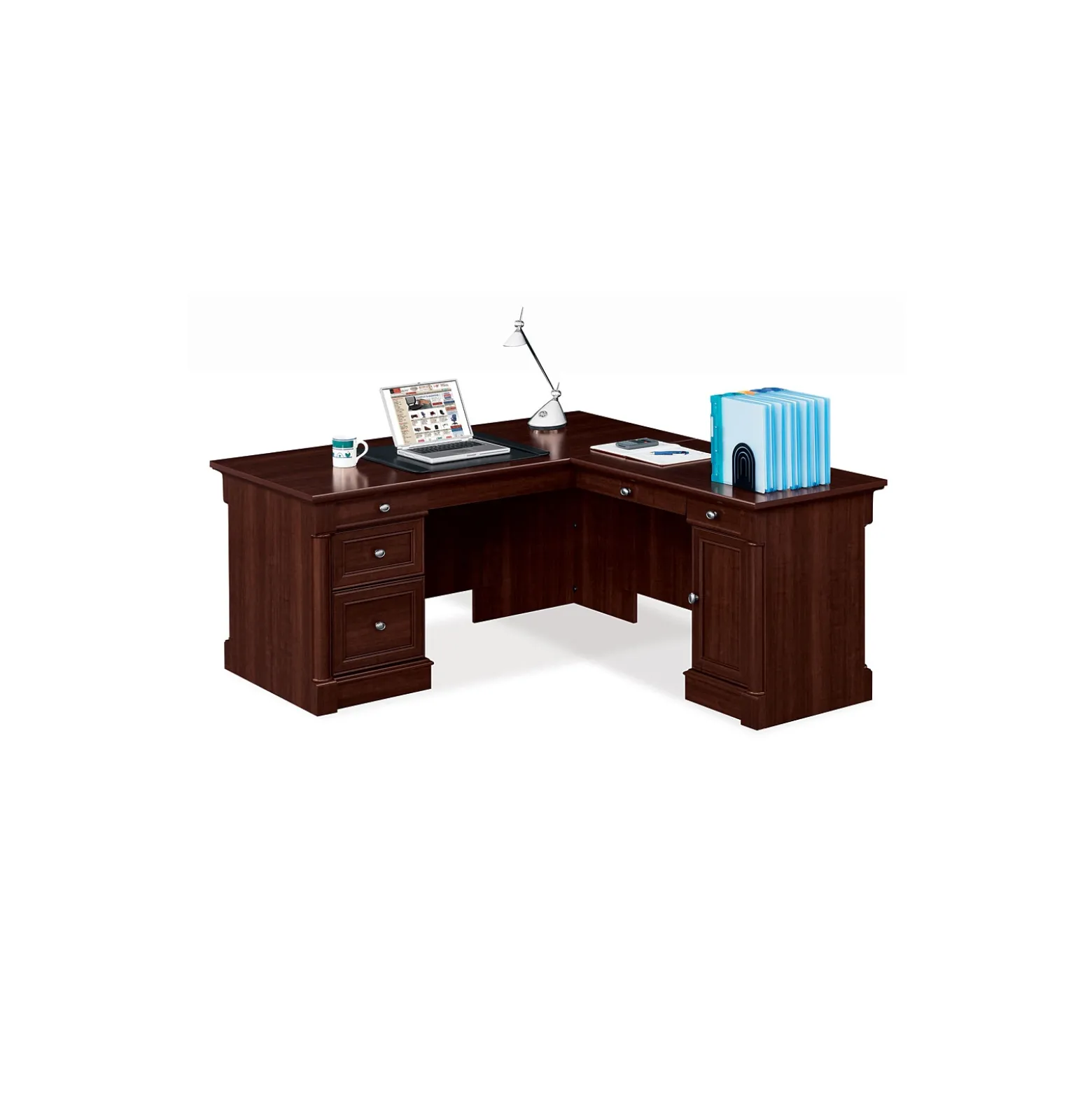 Palladia L-Shaped Desk with Bookcase Wall