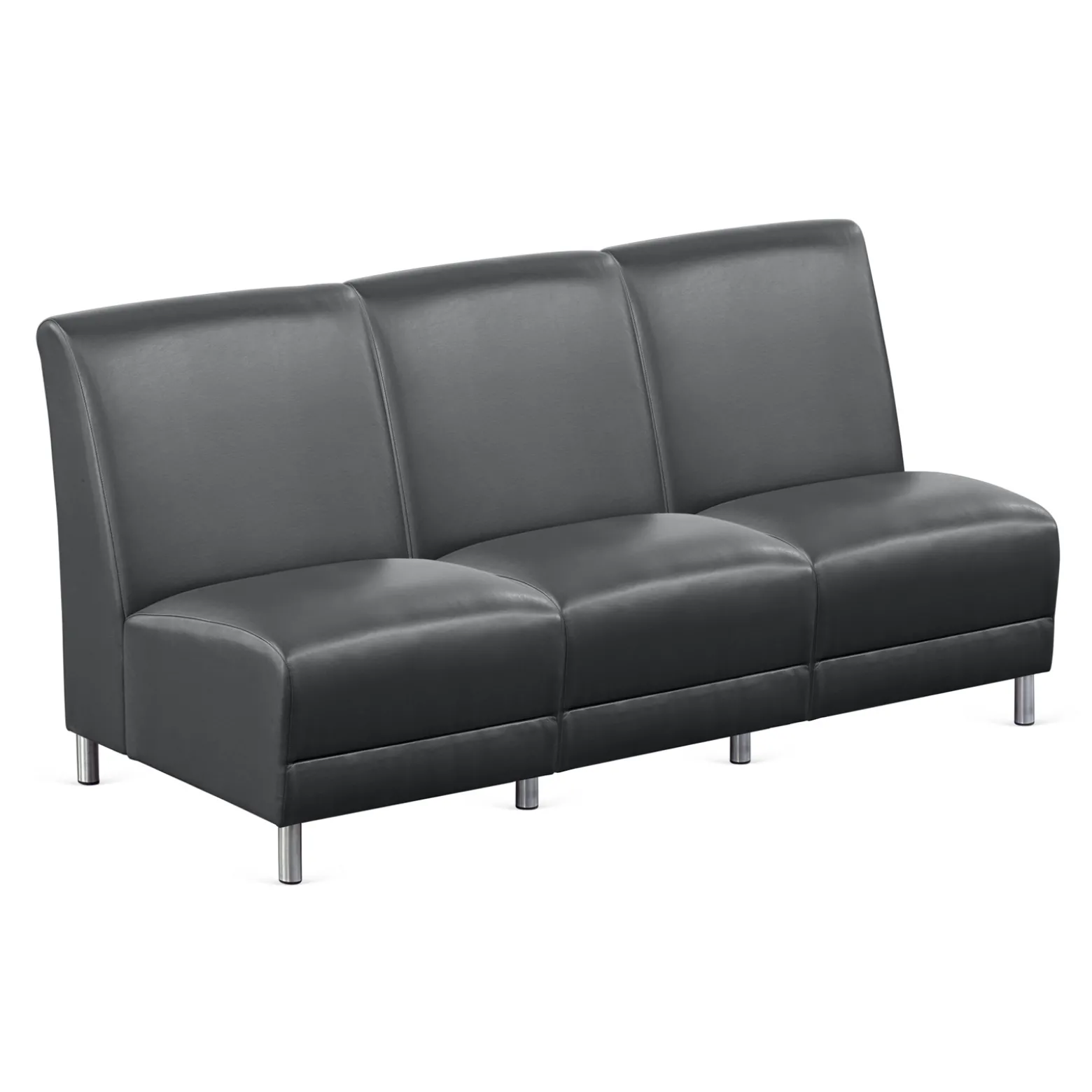 Parkside Armless Three Seat Sofa in Faux Leather - 64.5"W
