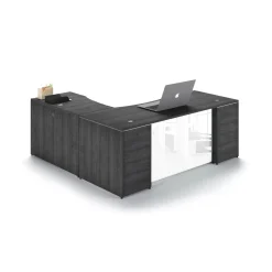 Potenza Laminate L-Shape Desk with Glass Modesty Panel - 66"W x 72"D