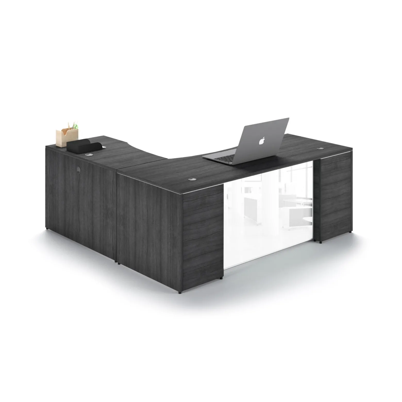 Potenza Laminate L-Shape Desk with Glass Modesty Panel - 66"W x 72"D
