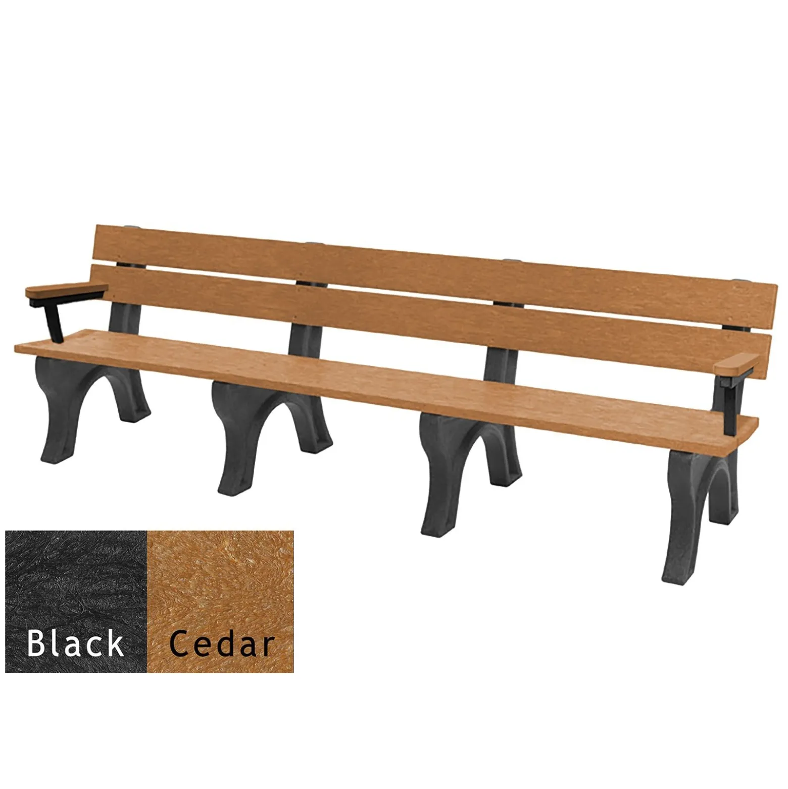 Recycled Plastic Economy Outdoor Bench with Arms - 8 Ft