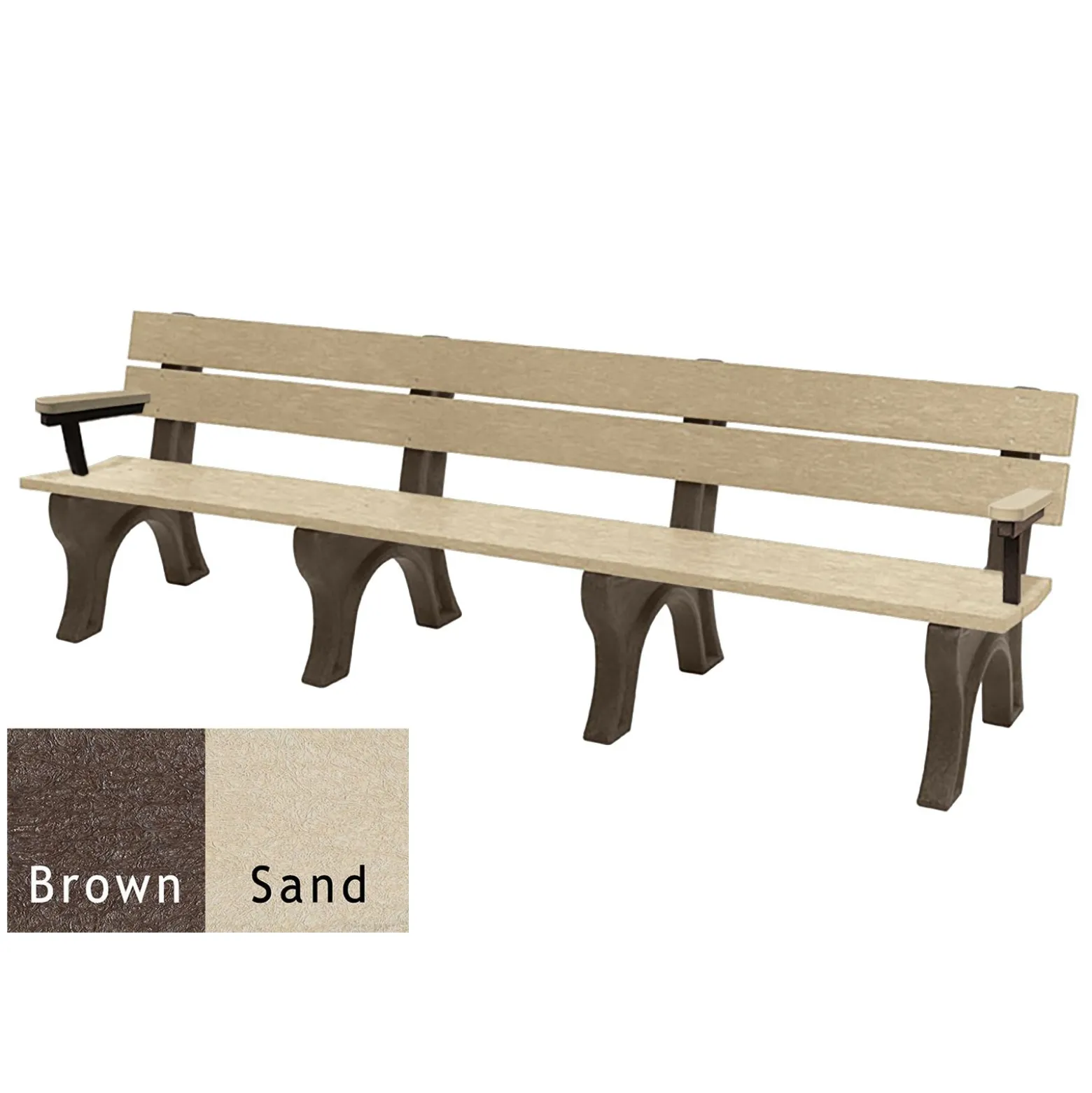 Recycled Plastic Economy Outdoor Bench with Arms - 8 Ft