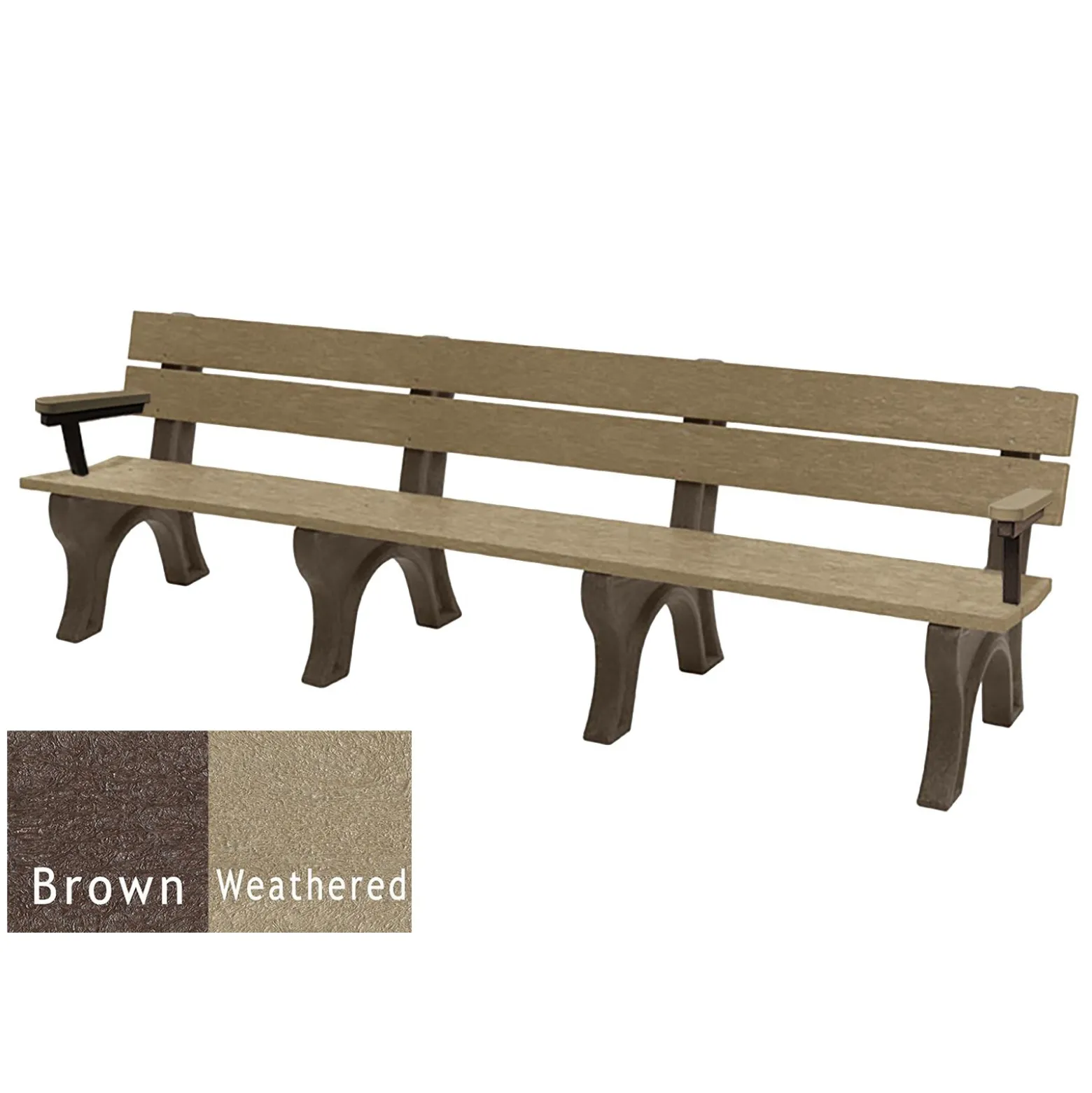 Recycled Plastic Economy Outdoor Bench with Arms - 8 Ft