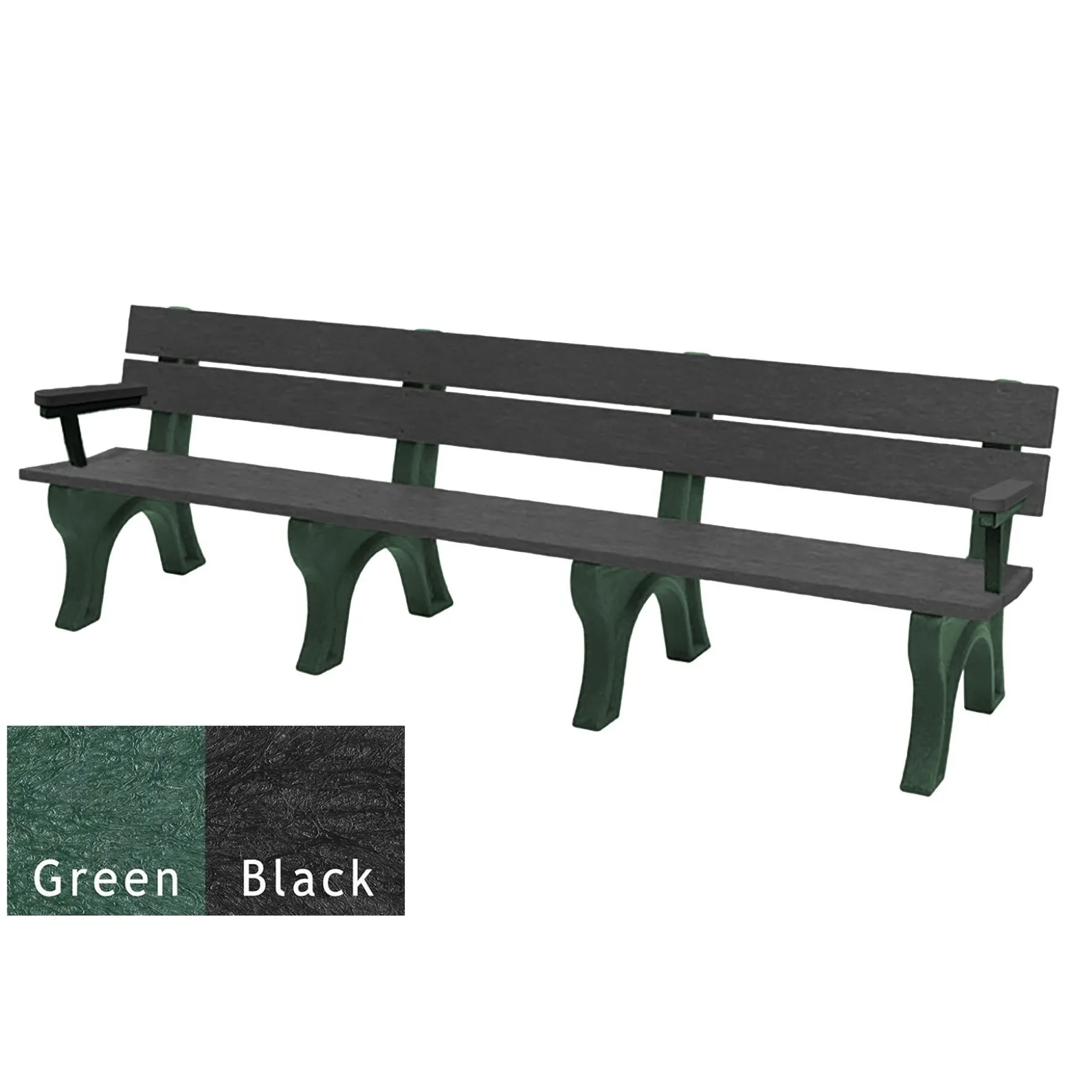 Recycled Plastic Economy Outdoor Bench with Arms - 8 Ft