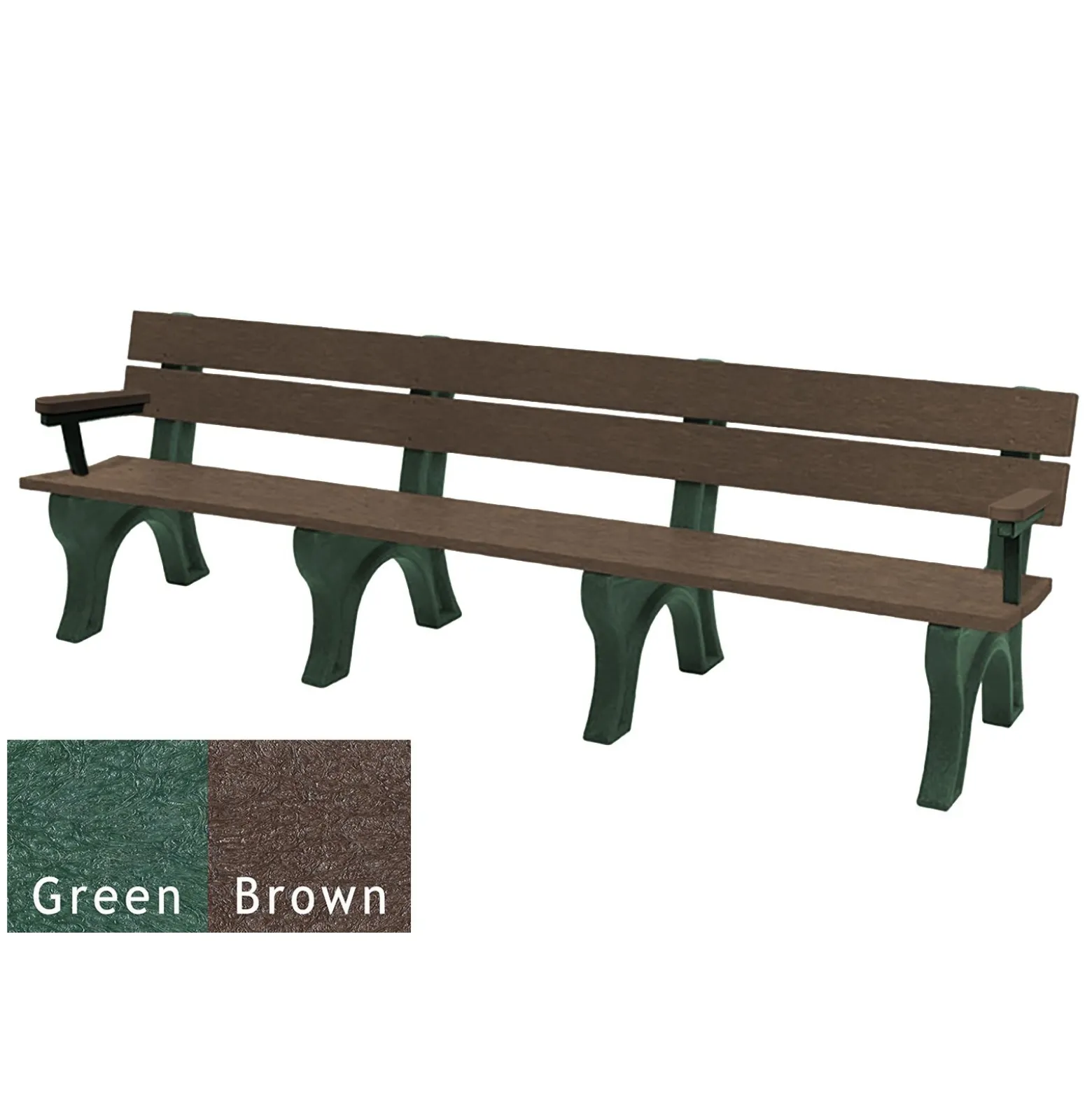 Recycled Plastic Economy Outdoor Bench with Arms - 8 Ft