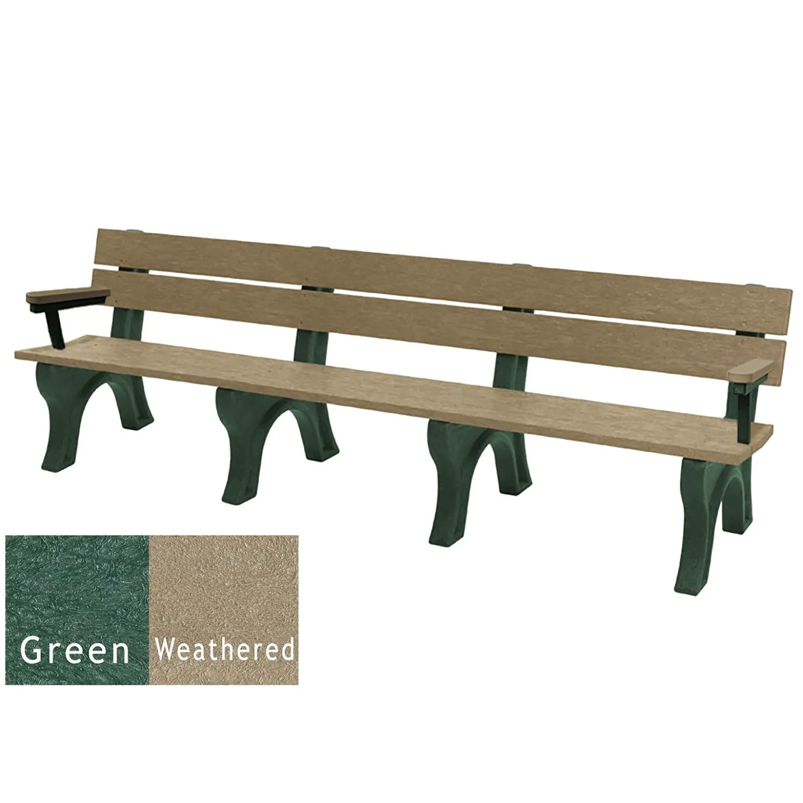 Recycled Plastic Economy Outdoor Bench with Arms - 8 Ft