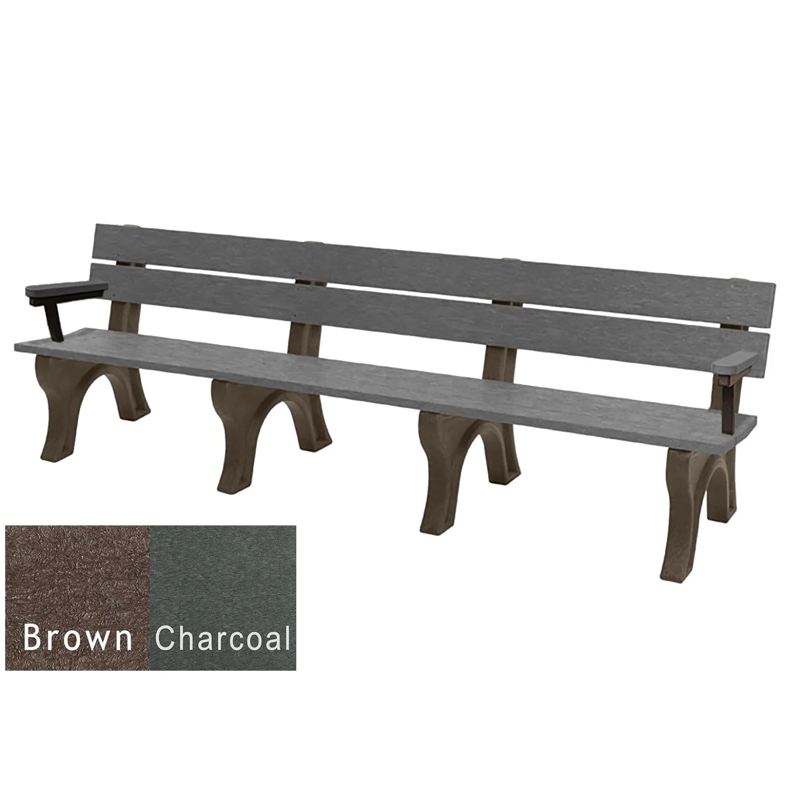 Recycled Plastic Economy Outdoor Bench with Arms - 8 Ft