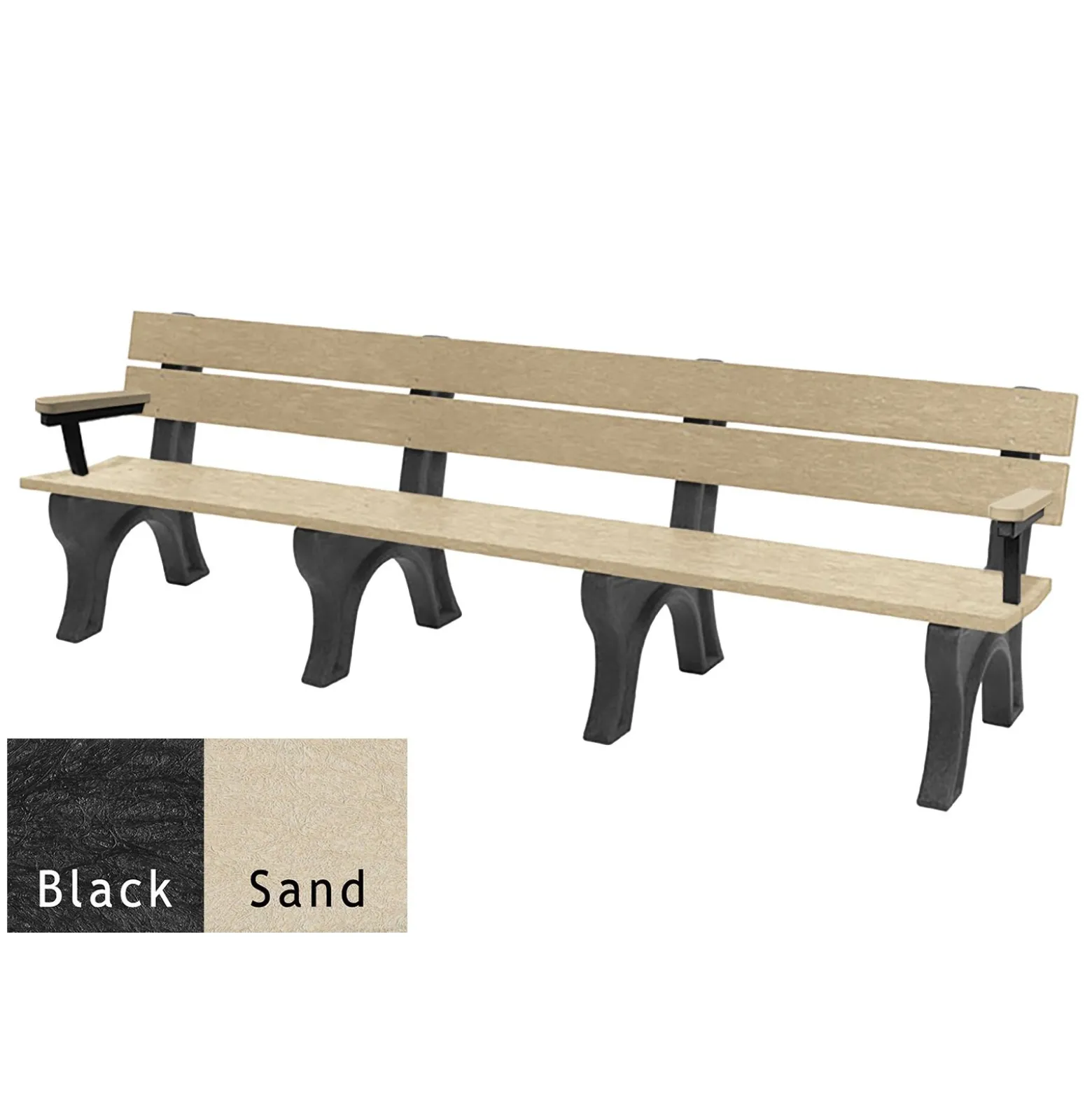 Recycled Plastic Economy Outdoor Bench with Arms - 8 Ft