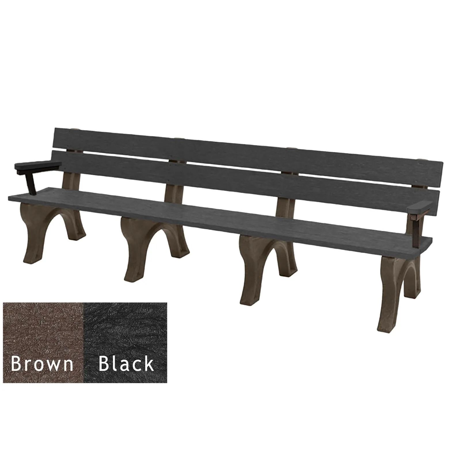 Recycled Plastic Economy Outdoor Bench with Arms - 8 Ft