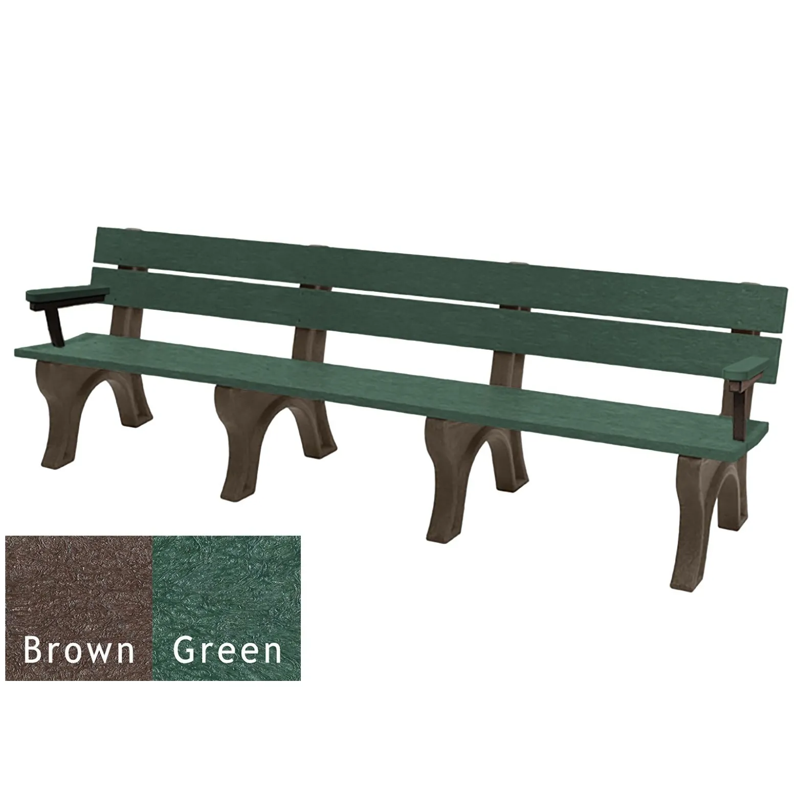 Recycled Plastic Economy Outdoor Bench with Arms - 8 Ft