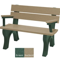 Recycled Plastic Economy Outdoor Bench with Back and Arms - 4 Ft