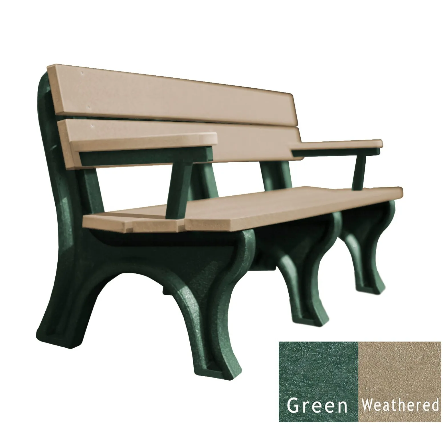 Recycled Plastic Economy Outdoor Bench with Arms - 6 Ft