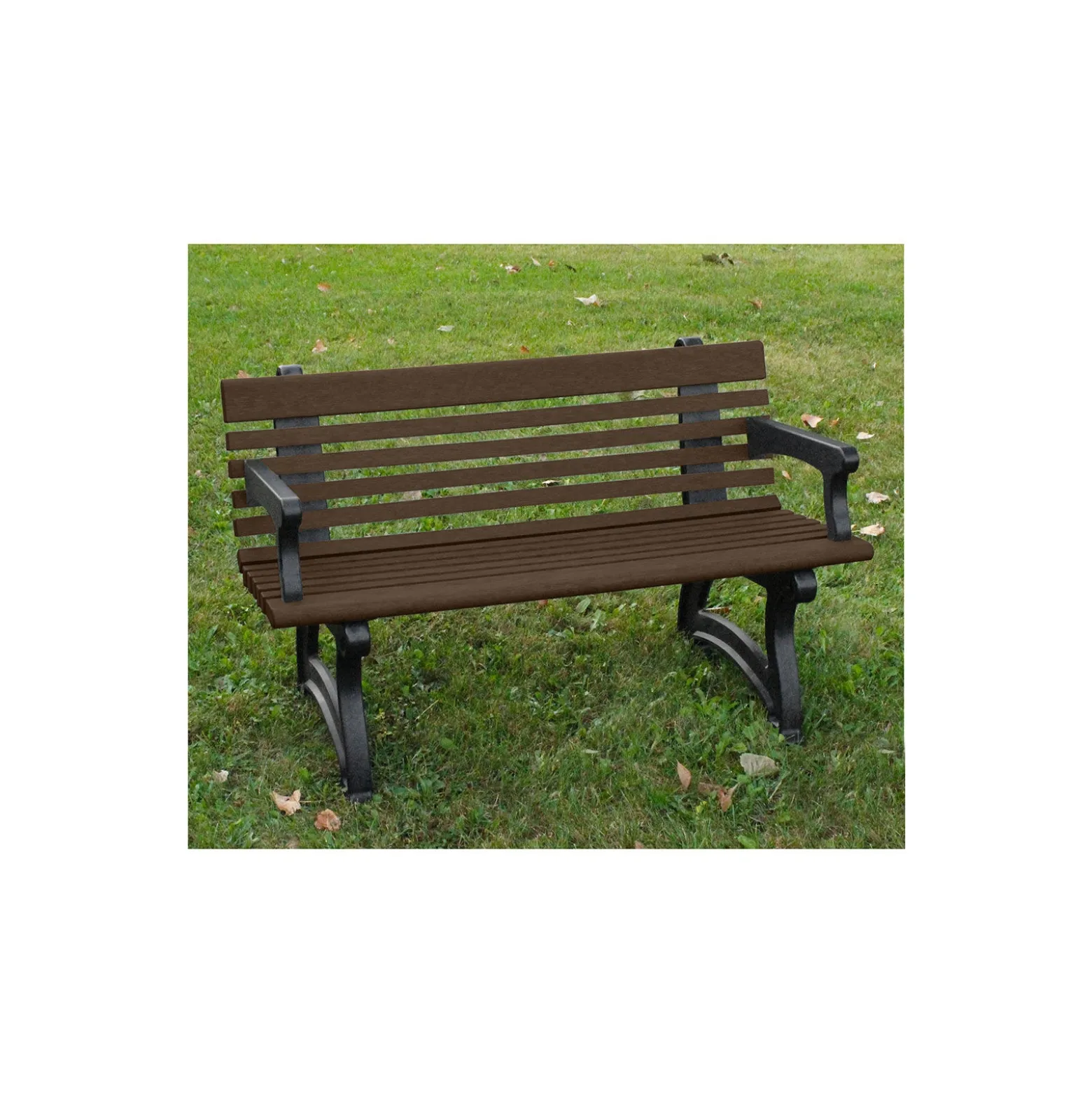 Recycled Plastic Outdoor Bench with Back and Arms - 48"W