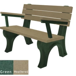 Recycled Plastic Outdoor Flat Bench with Arms - 4 Ft