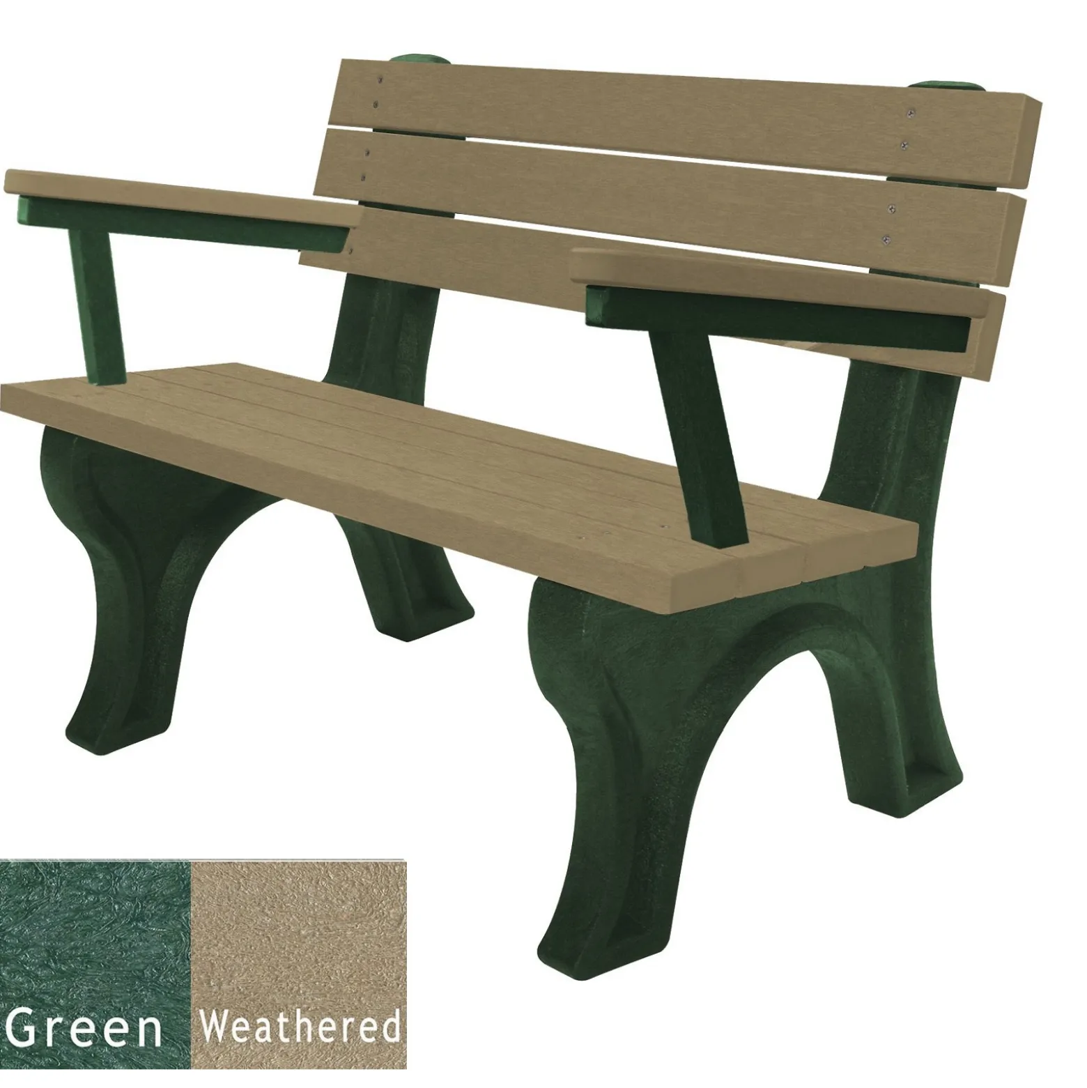 Recycled Plastic Outdoor Flat Bench with Arms - 4 Ft