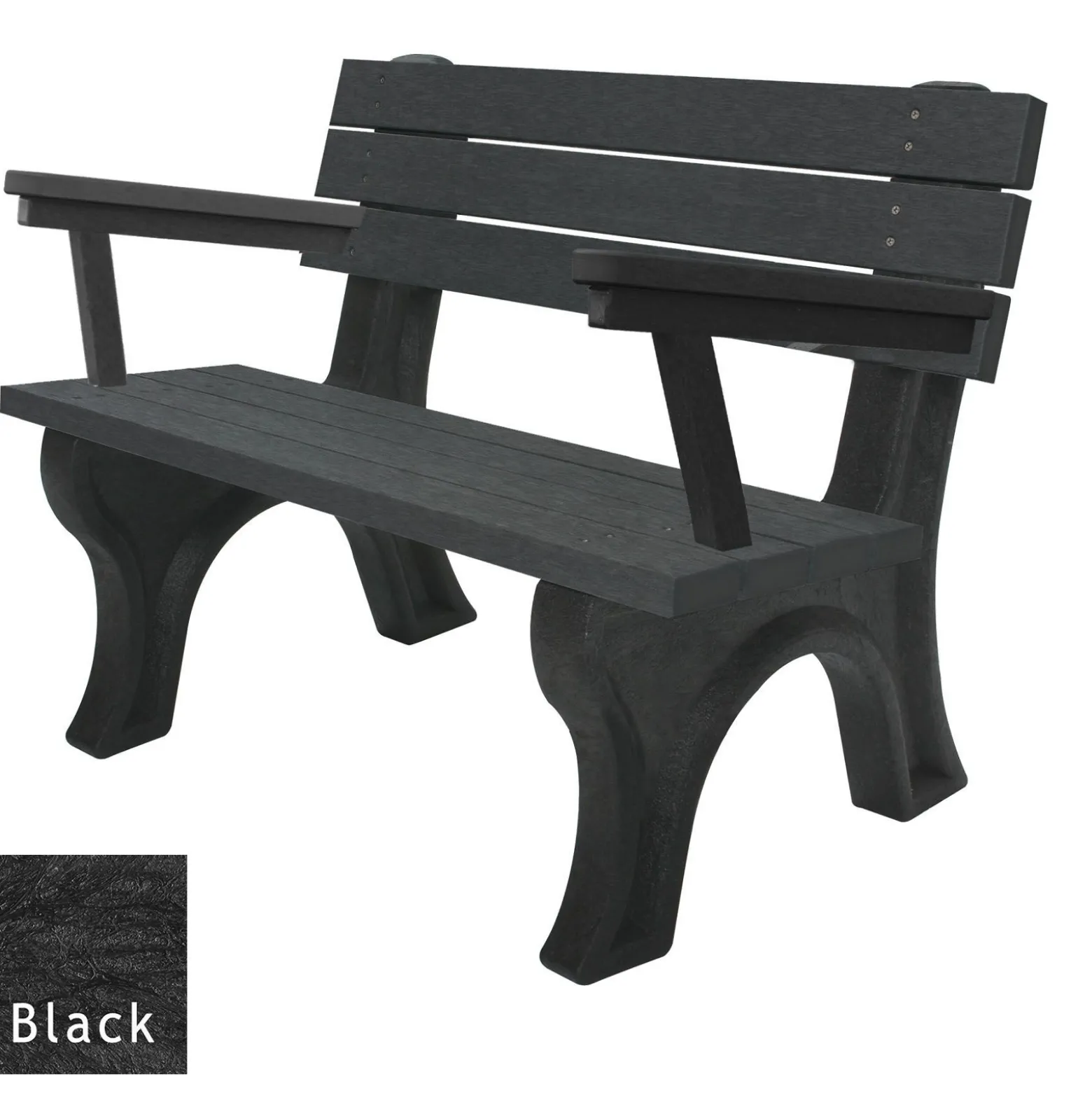 Recycled Plastic Outdoor Flat Bench with Arms - 4 Ft