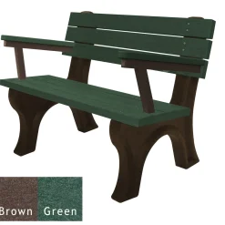 Recycled Plastic Outdoor Flat Bench with Arms - 4 Ft